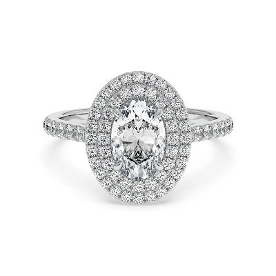 18K White Gold Halo Oval Engagement Ring