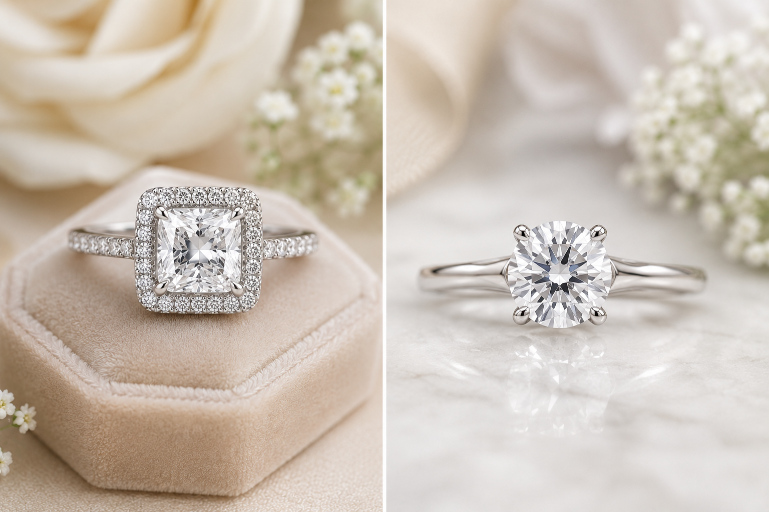 Square Halo vs Solitaire Engagement Rings