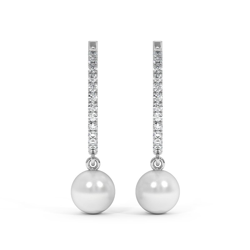 Round Diamond and Pearl Drop Earrings