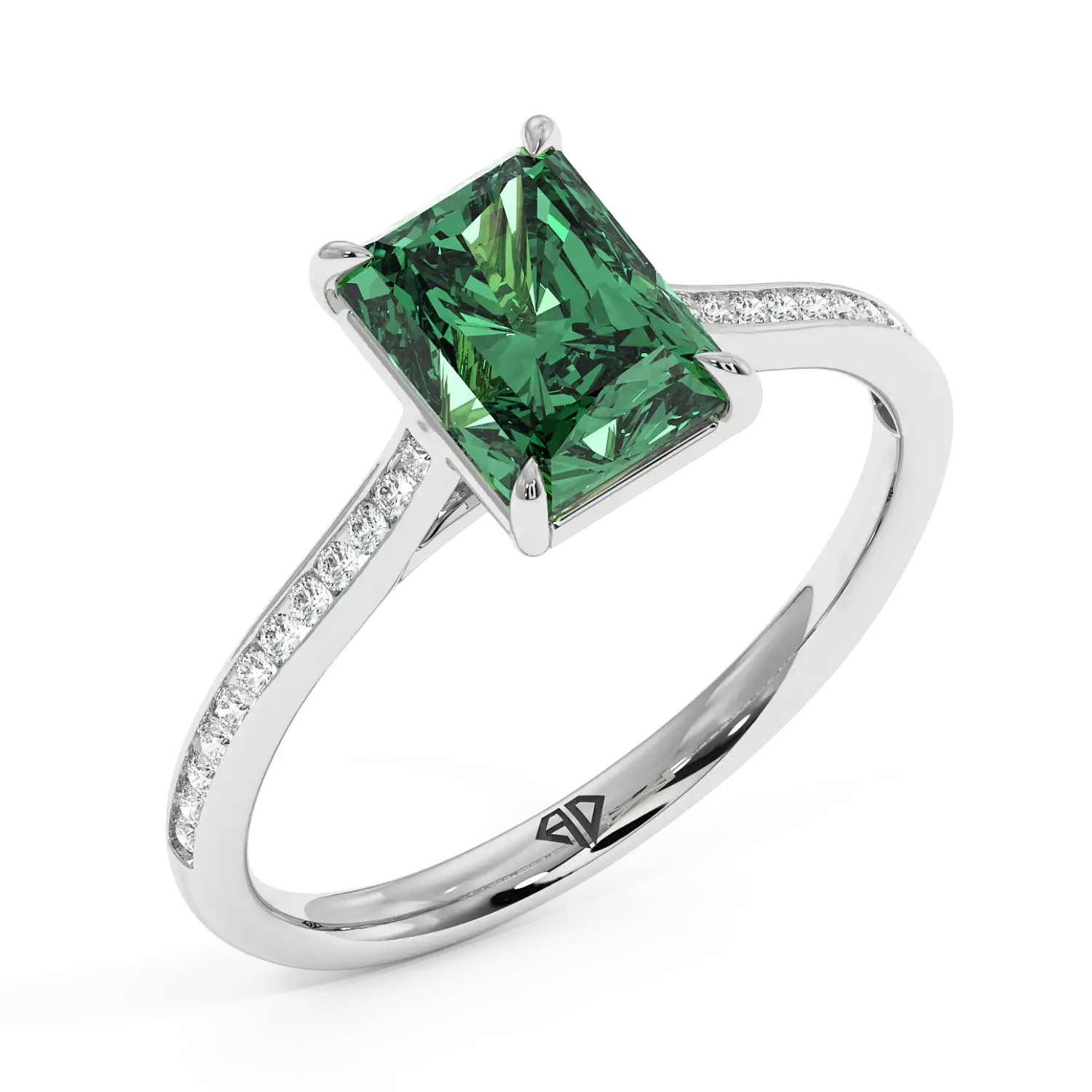 18K White Gold Poppy Channel Diamond Solitaire Engagement Ring