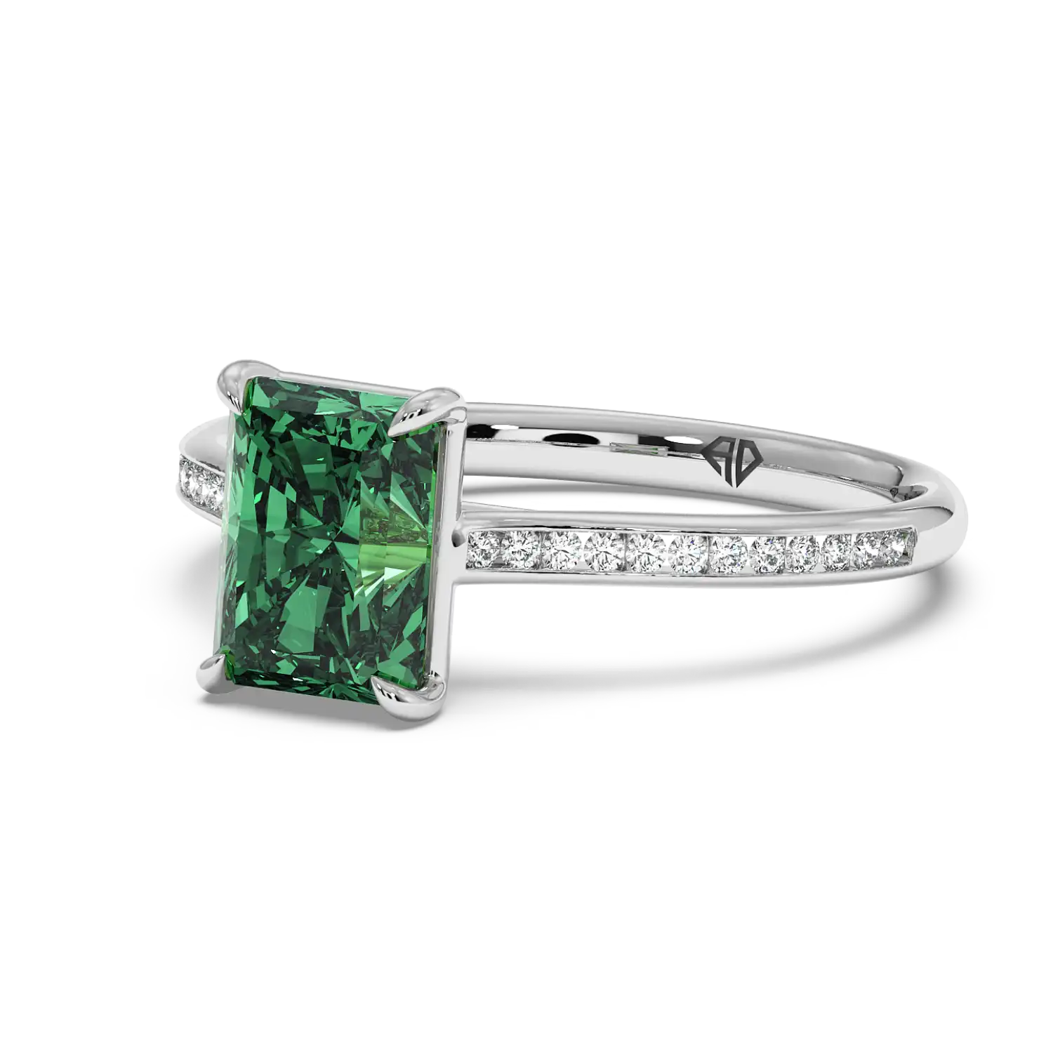 18K White Gold Poppy Channel Diamond Solitaire Engagement Ring