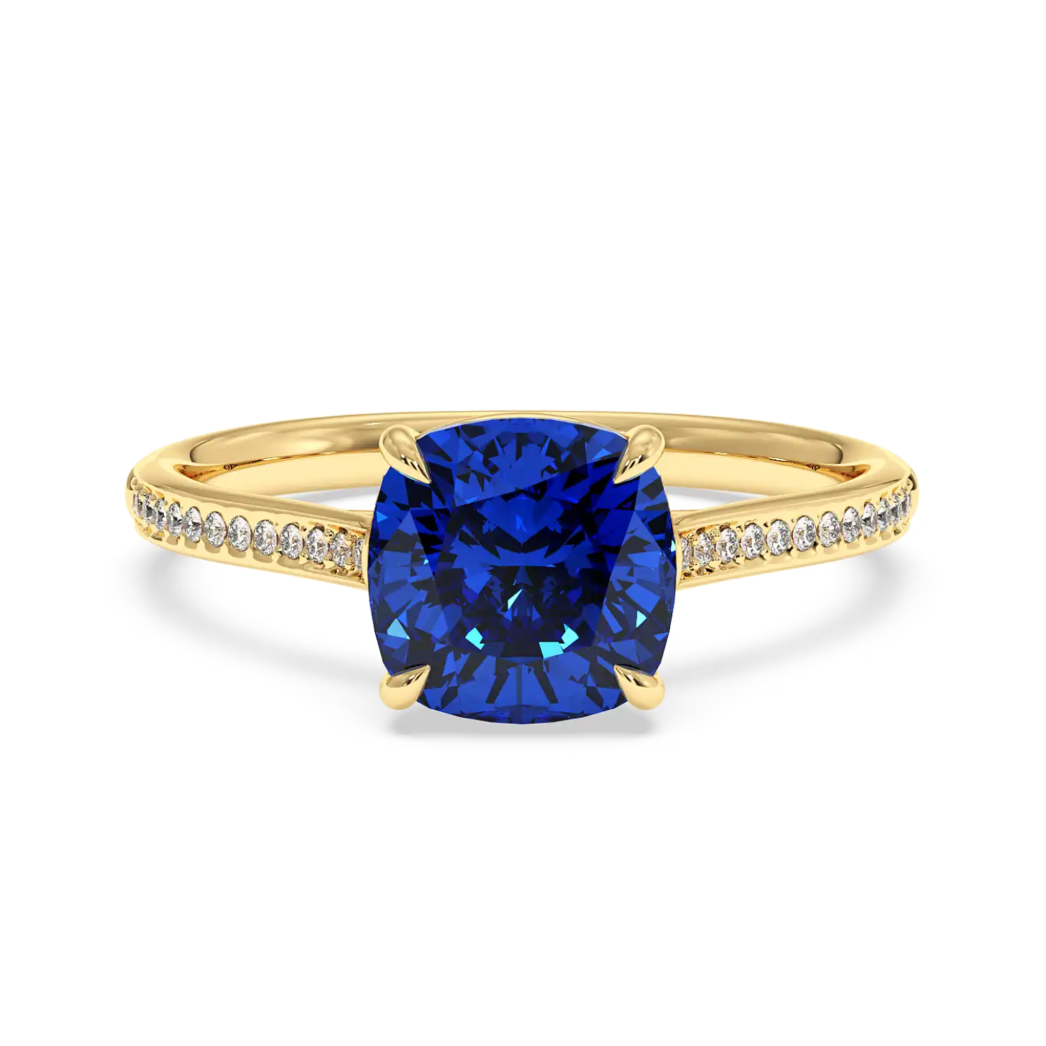 18K Yellow Gold Poppy Pave Diamond Solitaire Engagement Ring