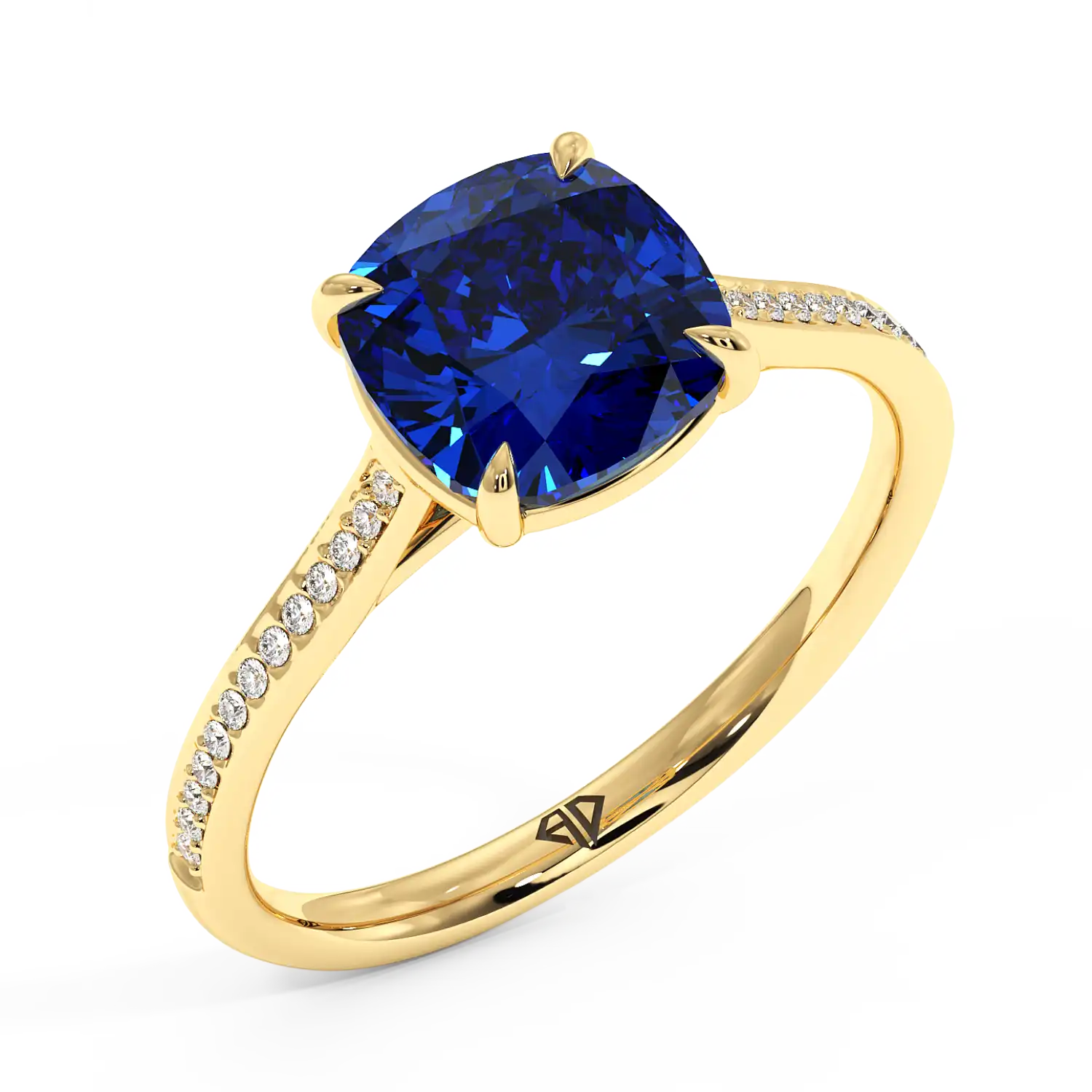 18K Yellow Gold Poppy Pave Diamond Solitaire Engagement Ring