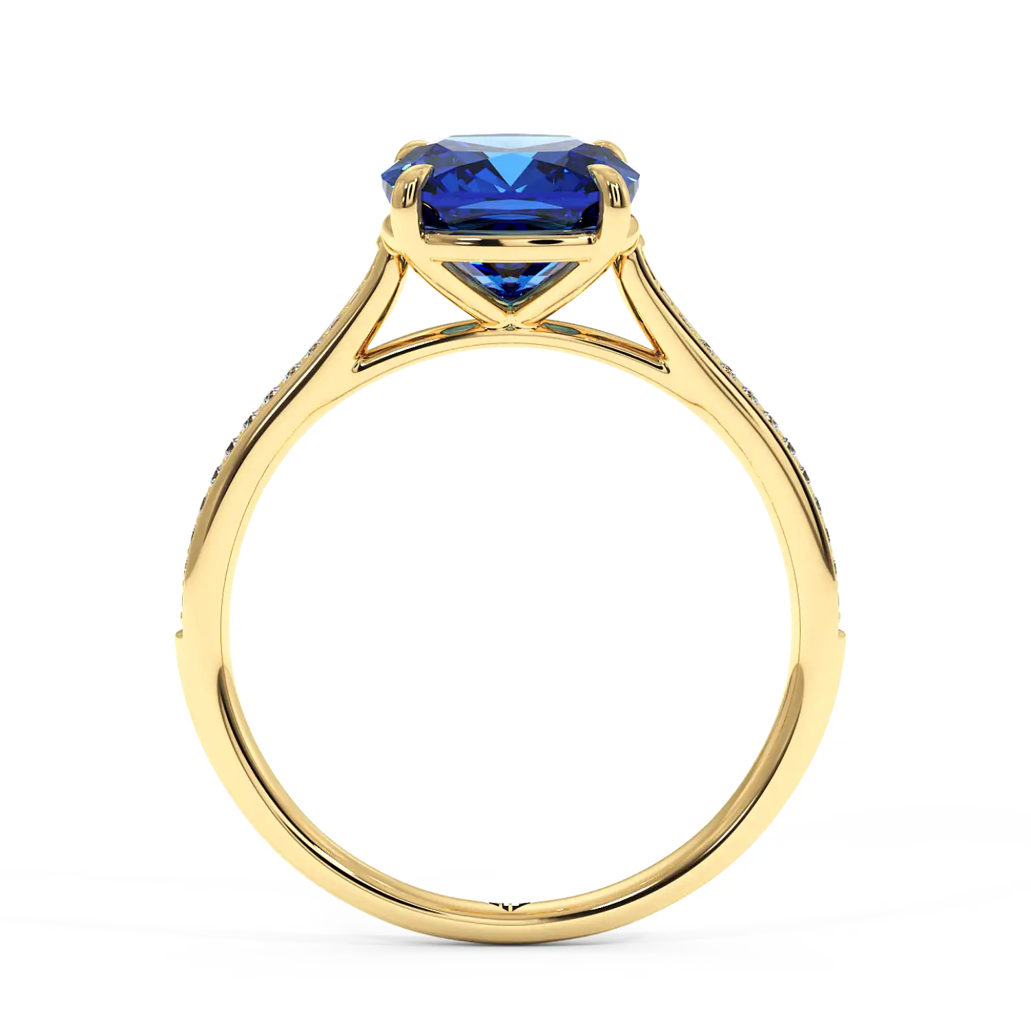 18K Yellow Gold Poppy Pave Diamond Solitaire Engagement Ring