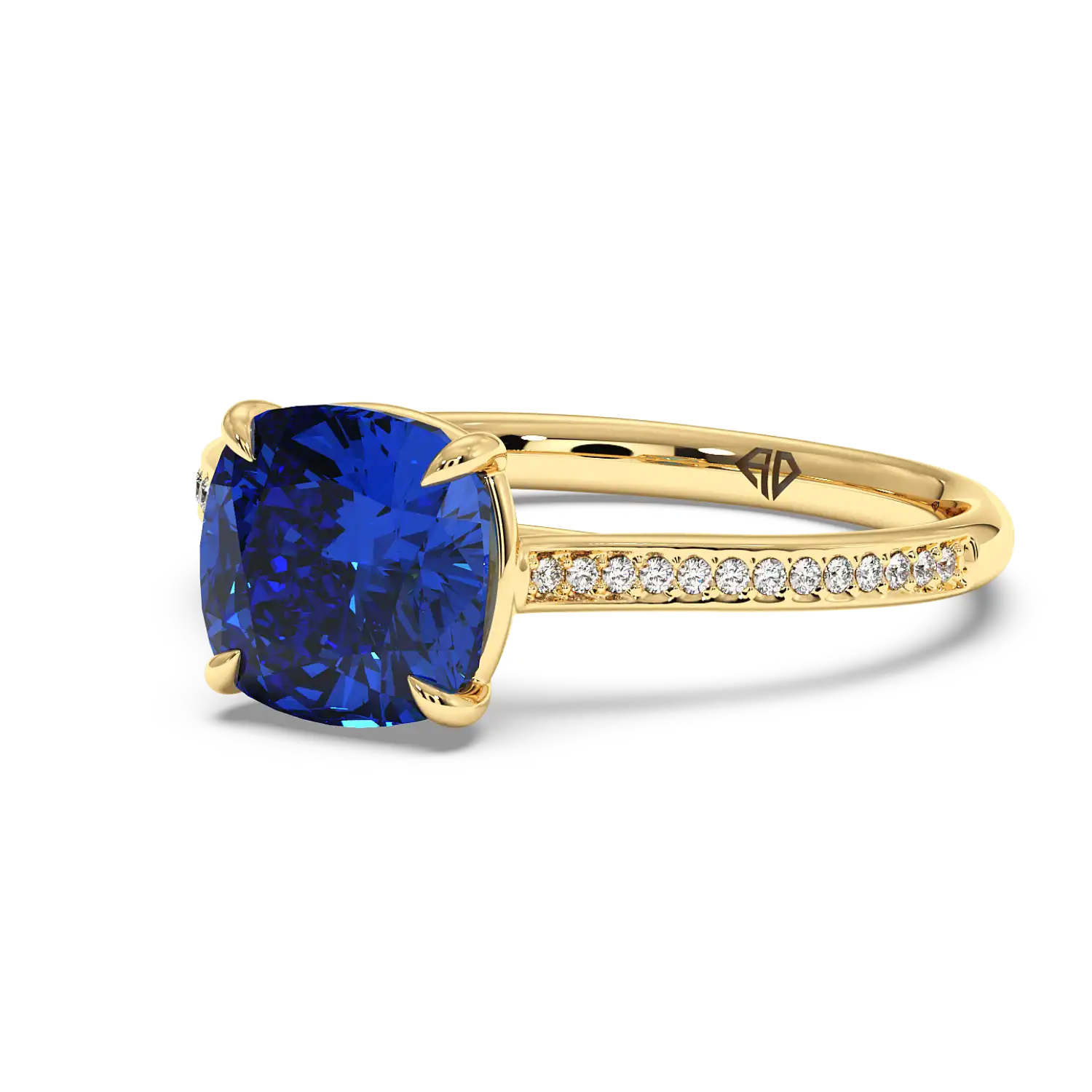 18K Yellow Gold Poppy Pave Diamond Solitaire Engagement Ring