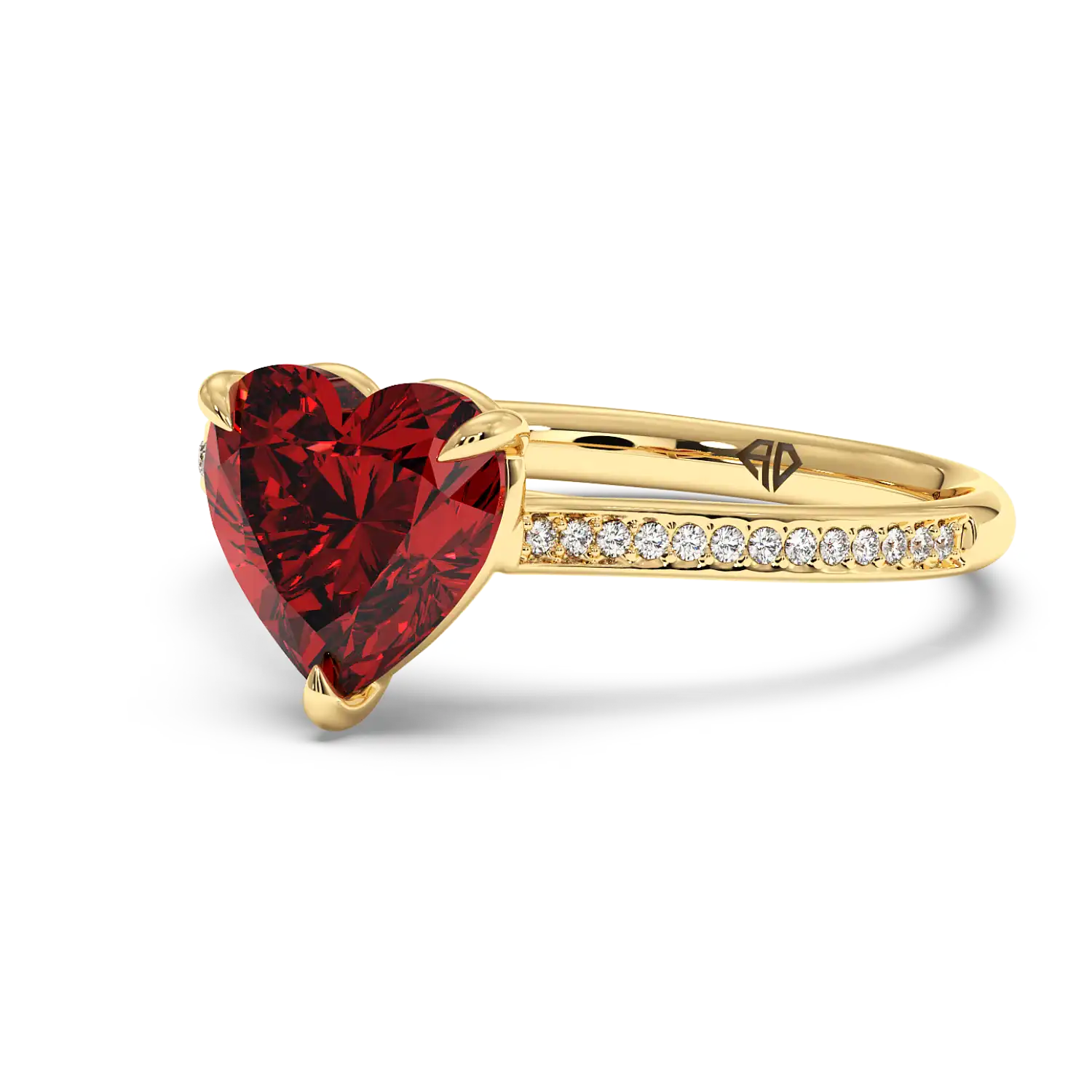 18K Yellow Gold Poppy Pave Diamond Solitaire Engagement Ring