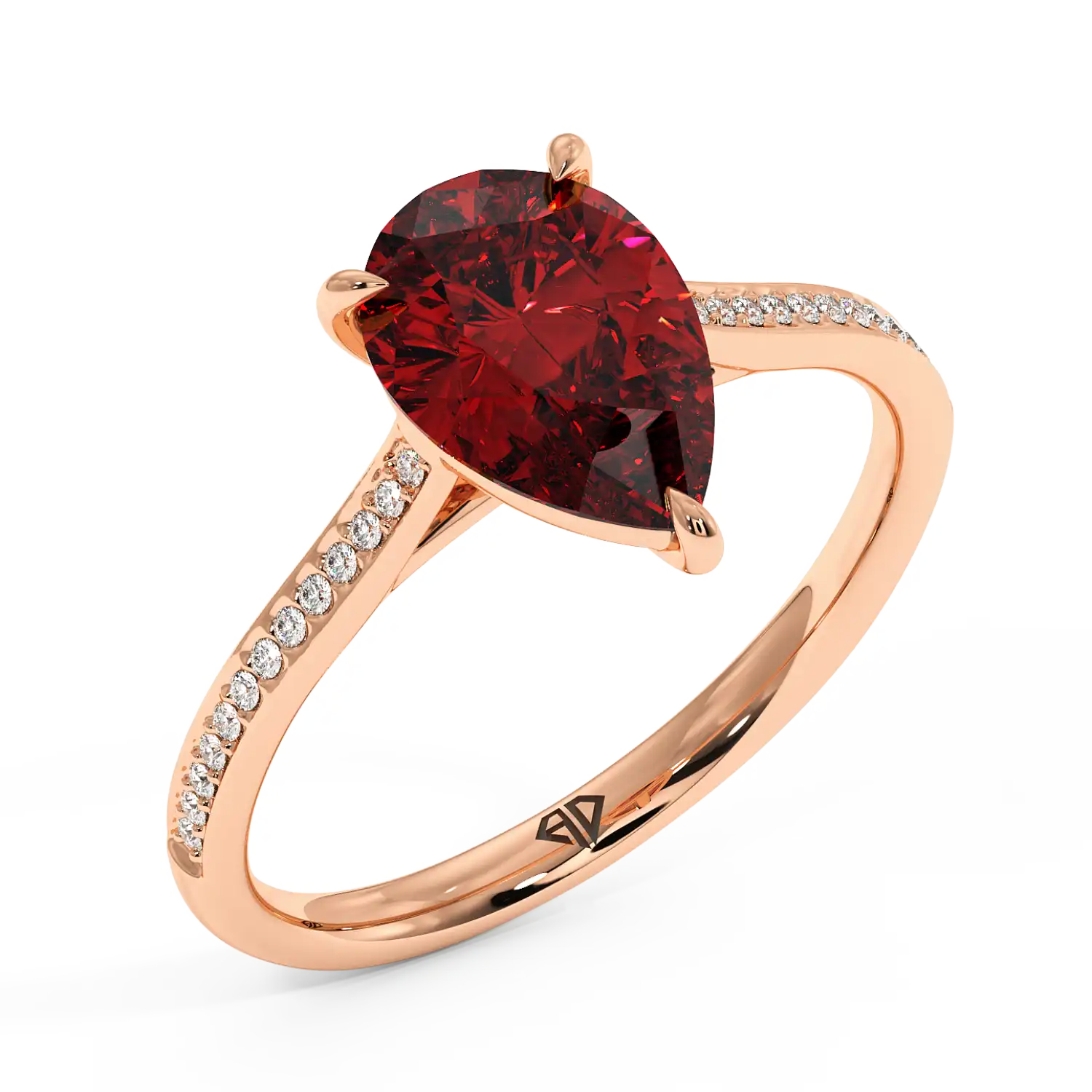 18K Rose Gold Poppy Pave Diamond Solitaire Engagement Ring