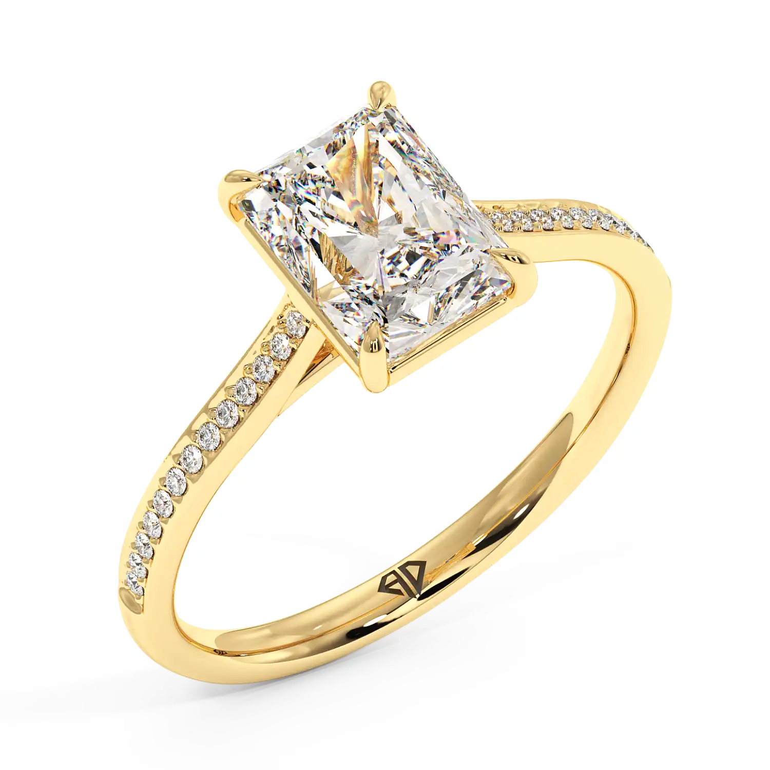 18K Yellow Gold Poppy Pave Diamond Solitaire Engagement Ring