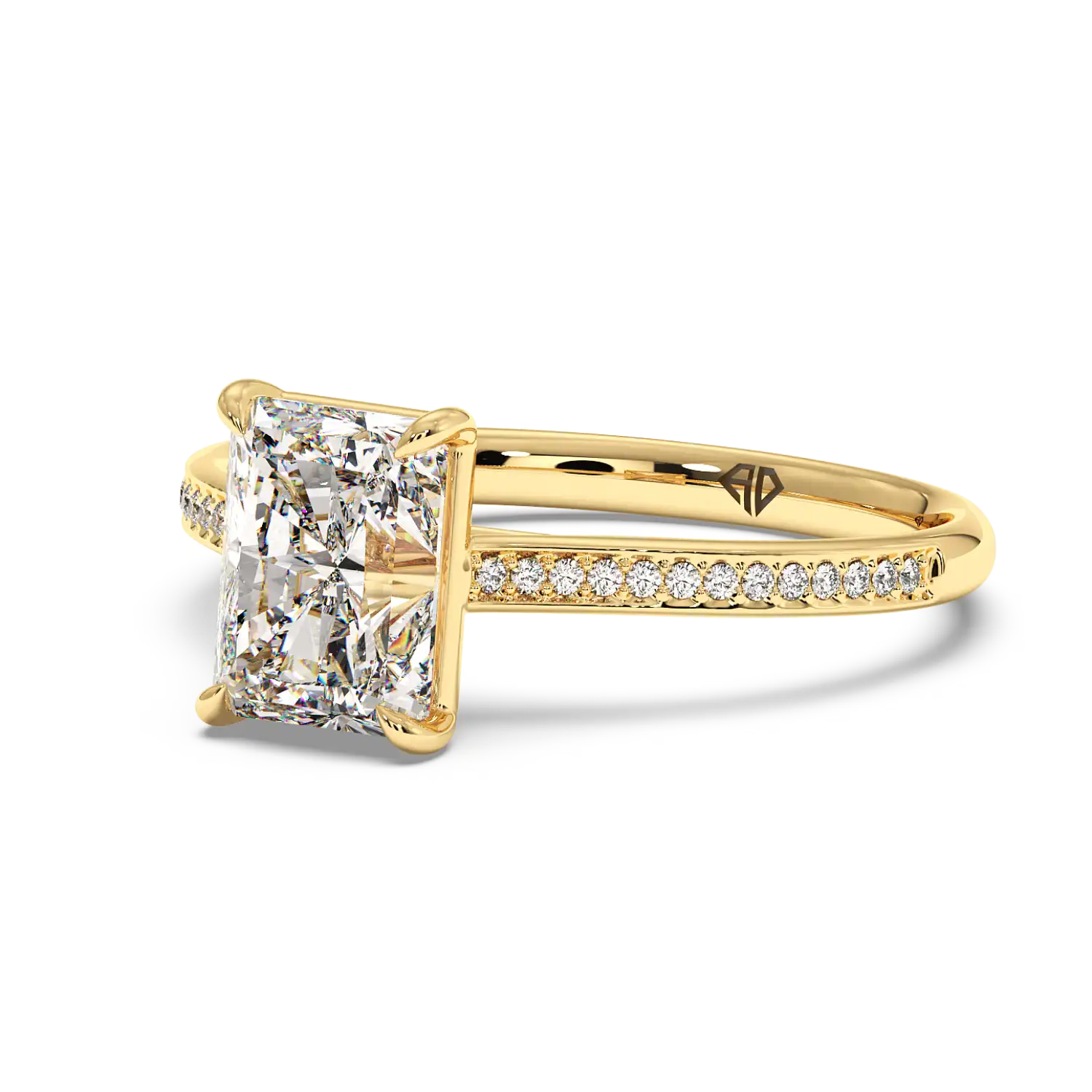 18K Yellow Gold Poppy Pave Diamond Solitaire Engagement Ring