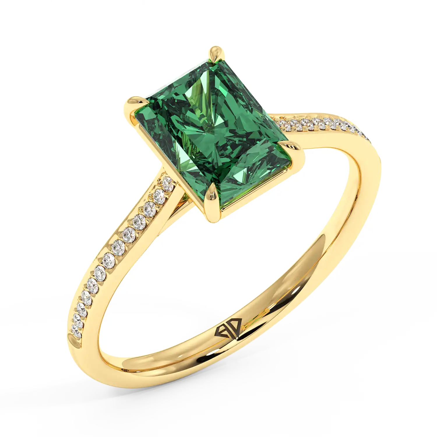 18K Yellow Gold Poppy Pave Diamond Solitaire Engagement Ring