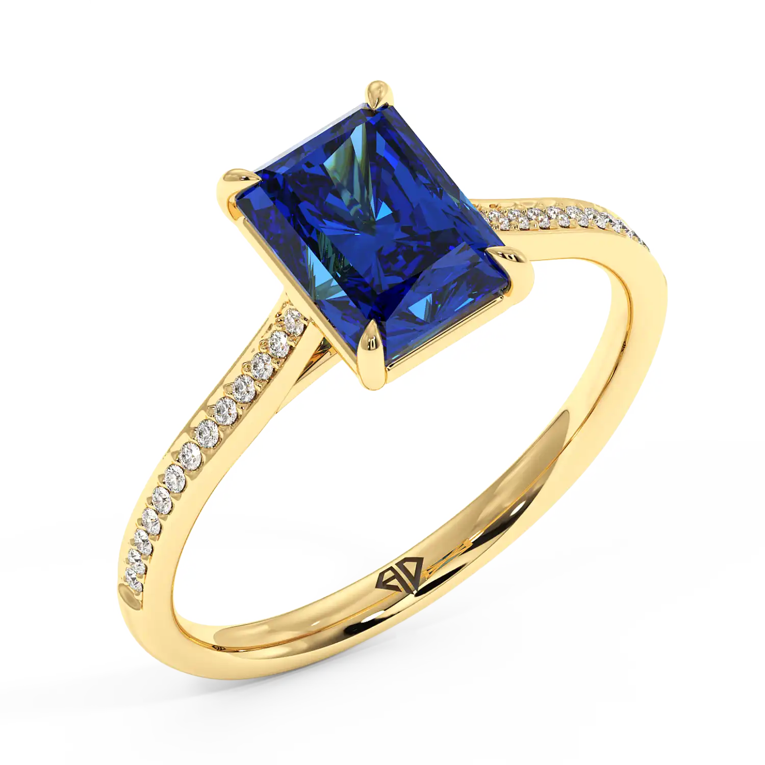 18K Yellow Gold Poppy Pave Diamond Solitaire Engagement Ring