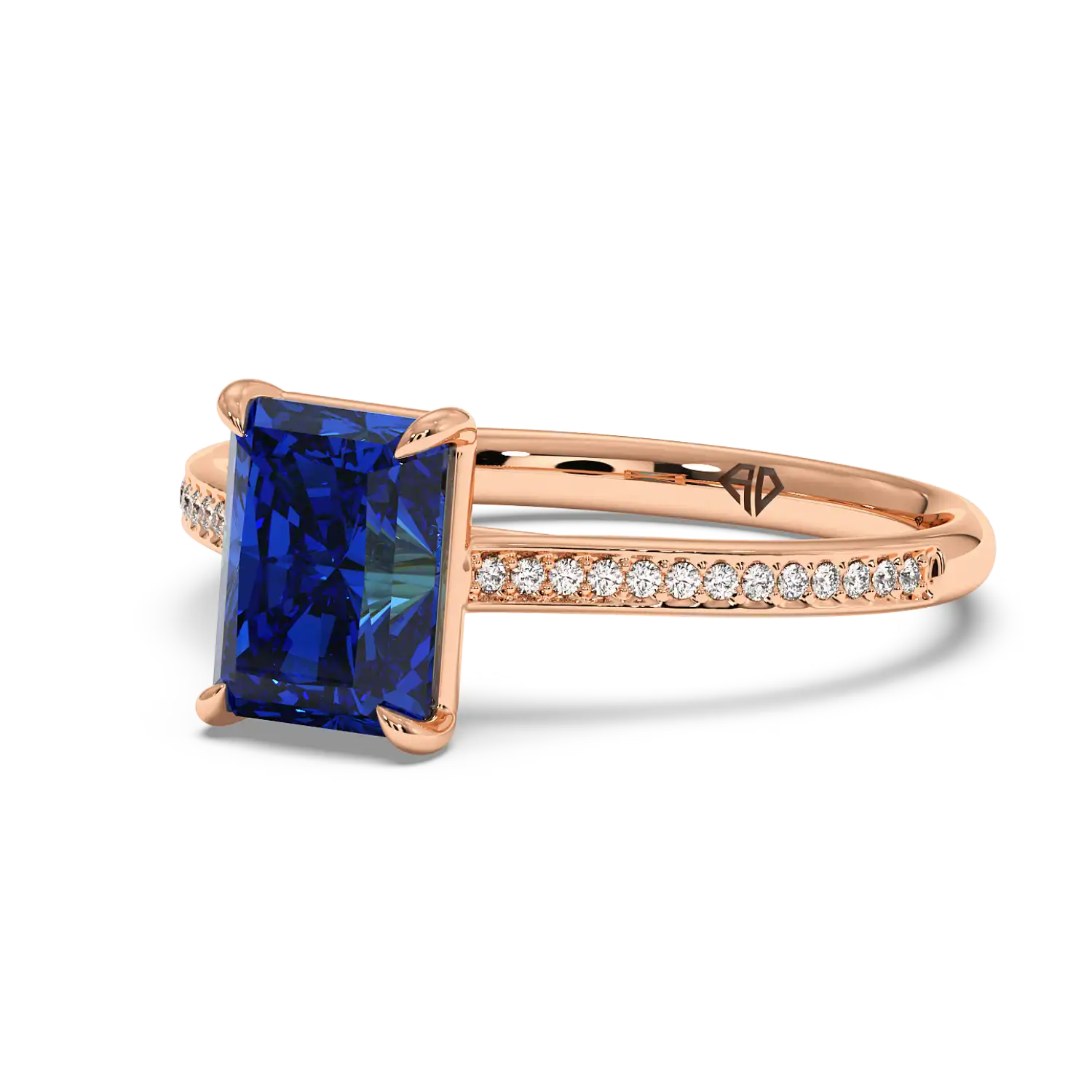 18K Rose Gold Poppy Pave Diamond Solitaire Engagement Ring