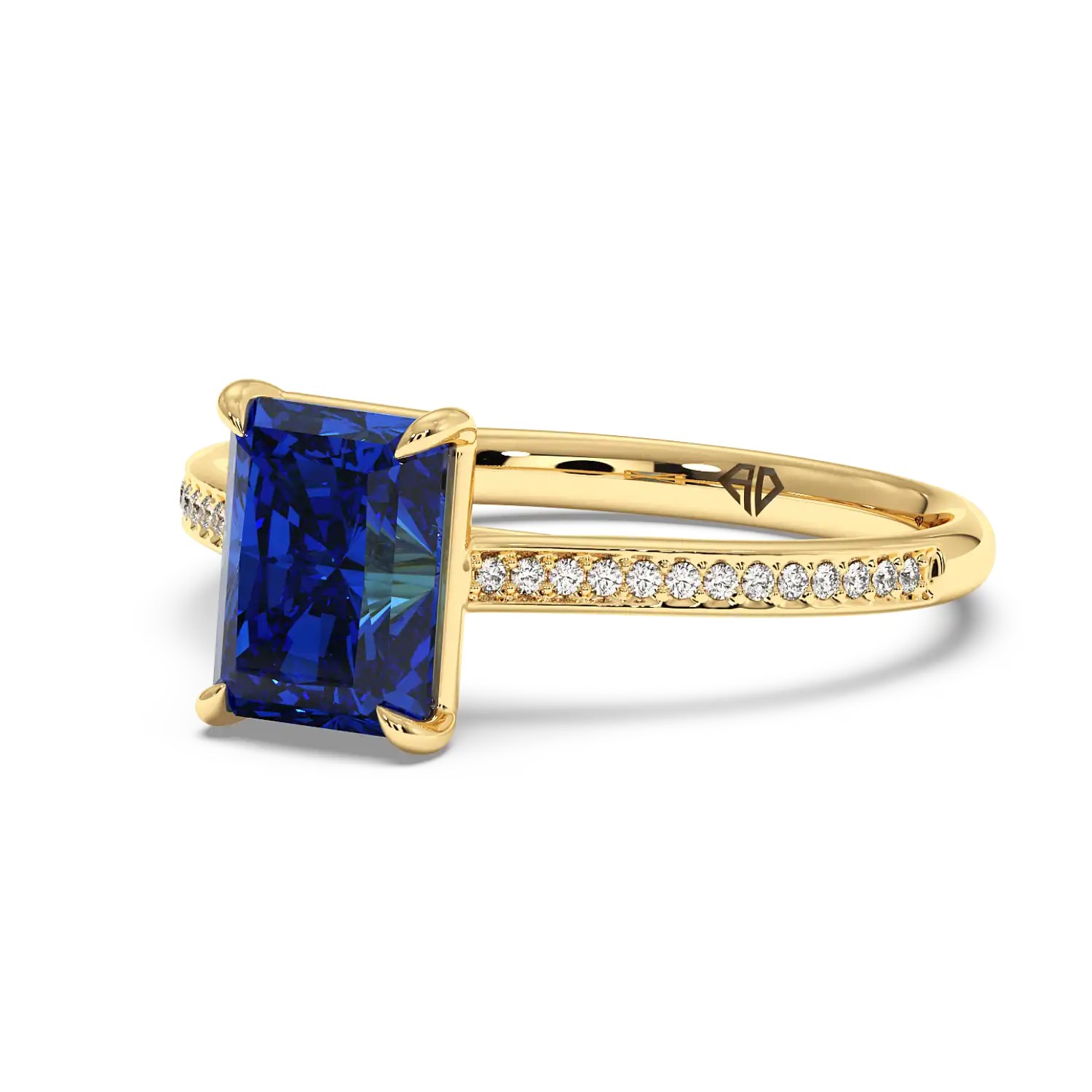 18K Yellow Gold Poppy Pave Diamond Solitaire Engagement Ring