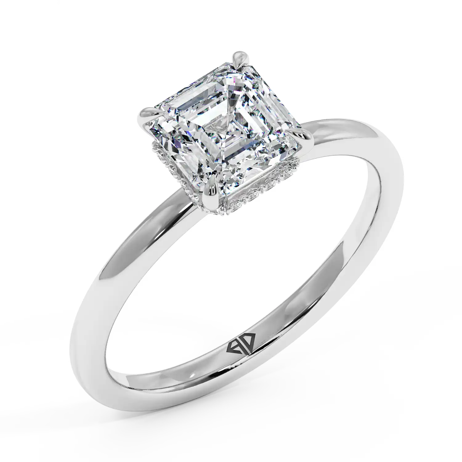 18K White Gold Angie Plain Shank Hidden Halo Engagement Ring