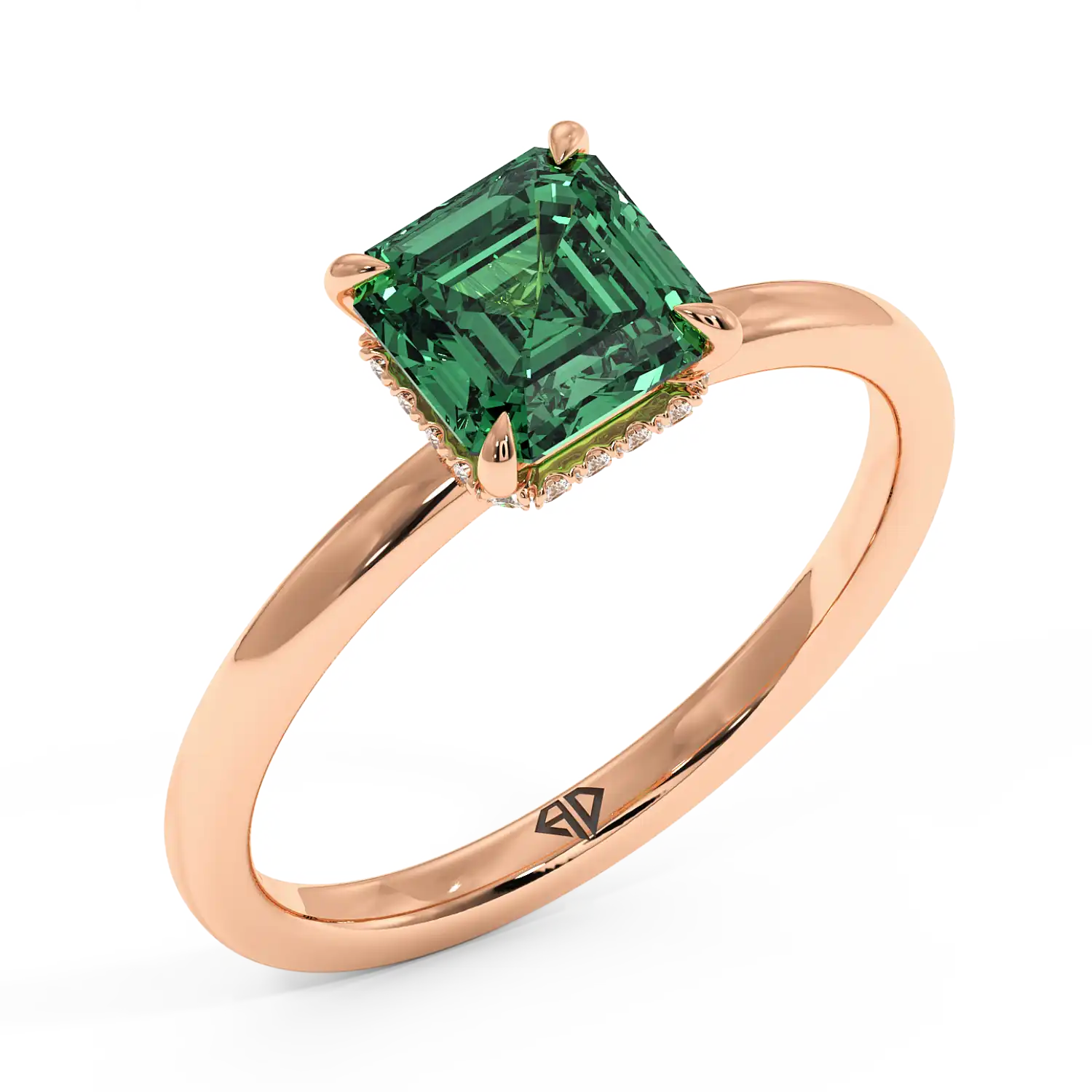 18K Rose Gold Angie Plain Shank Hidden Halo Engagement Ring