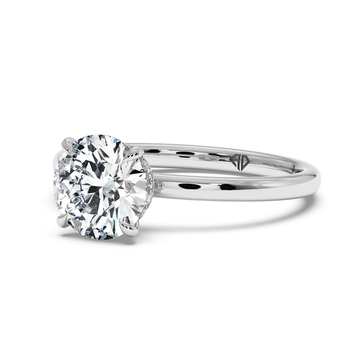 18K White Gold Angie Plain Shank Hidden Halo Engagement Ring