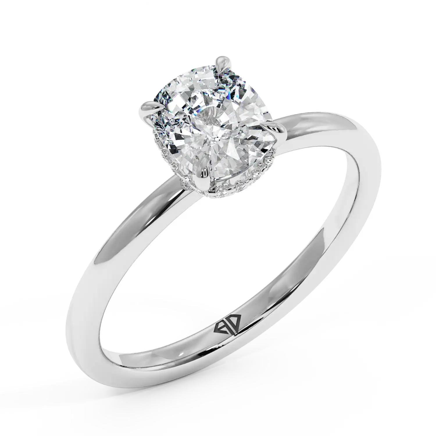 18K White Gold Angie Plain Shank Hidden Halo Engagement Ring