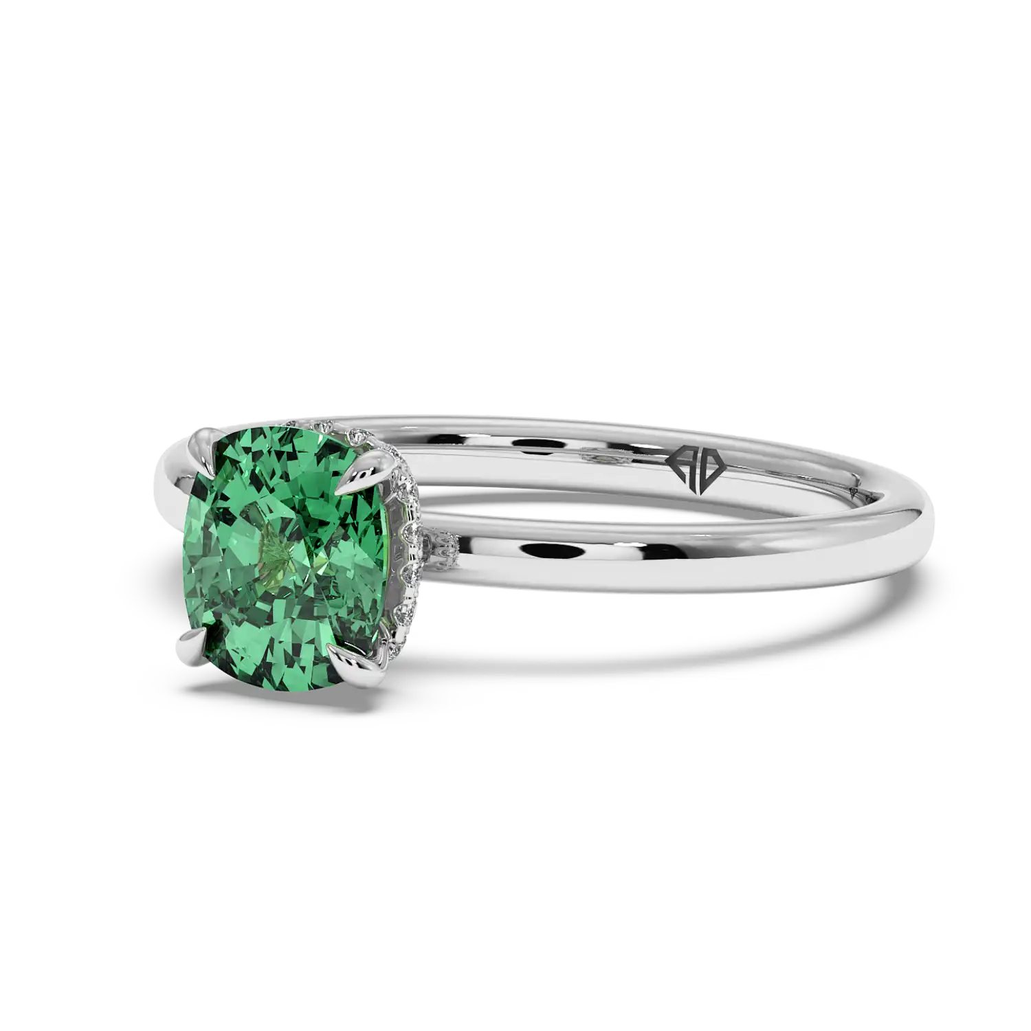 18K White Gold Angie Plain Shank Hidden Halo Engagement Ring