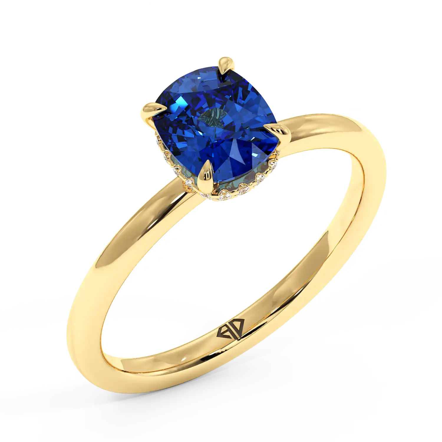 18K Yellow Gold Angie Plain Shank Hidden Halo Engagement Ring