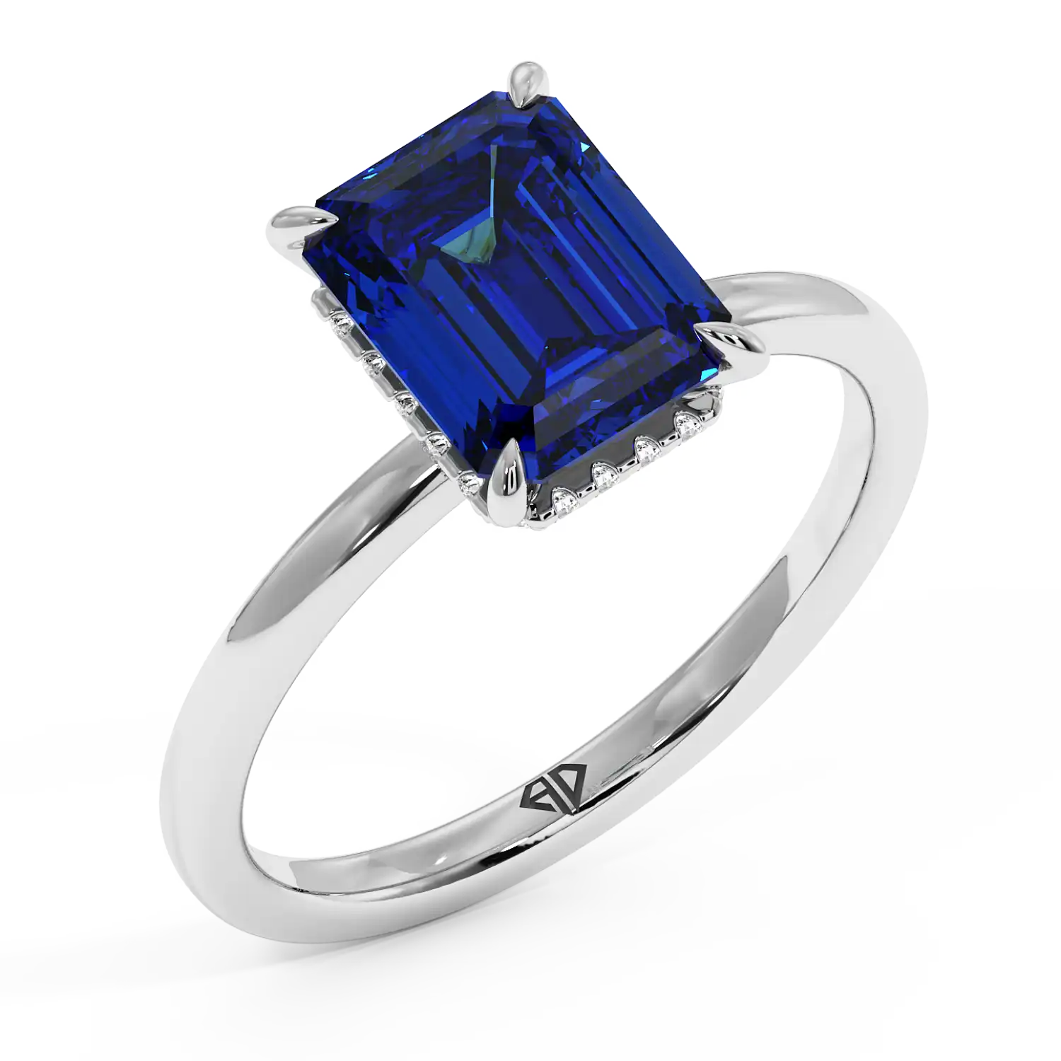18K White Gold Angie Plain Shank Hidden Halo Engagement Ring