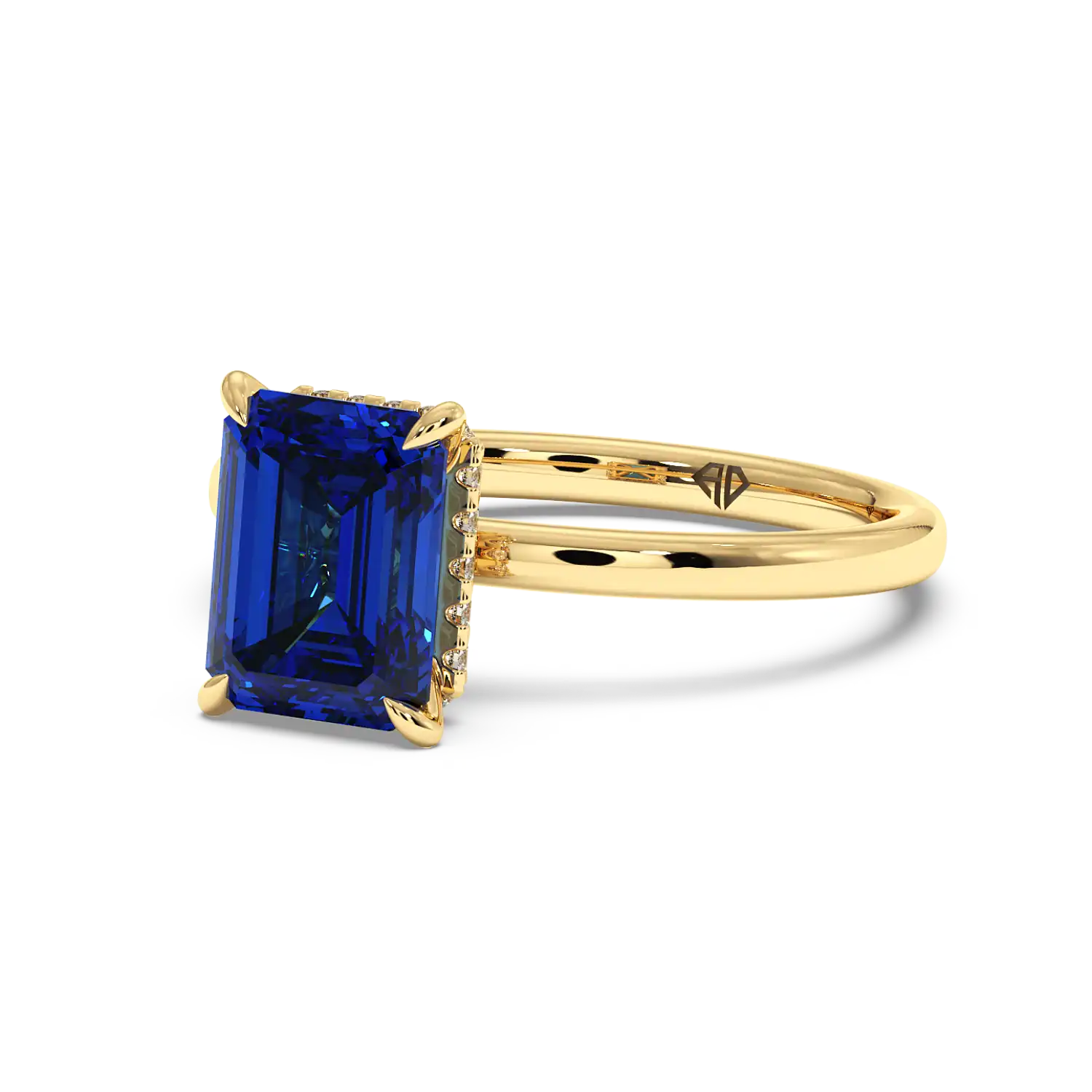 18K Yellow Gold Angie Plain Shank Hidden Halo Engagement Ring