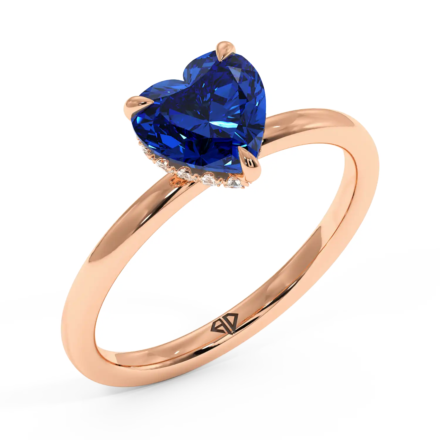 18K Rose Gold Angie Plain Shank Hidden Halo Engagement Ring