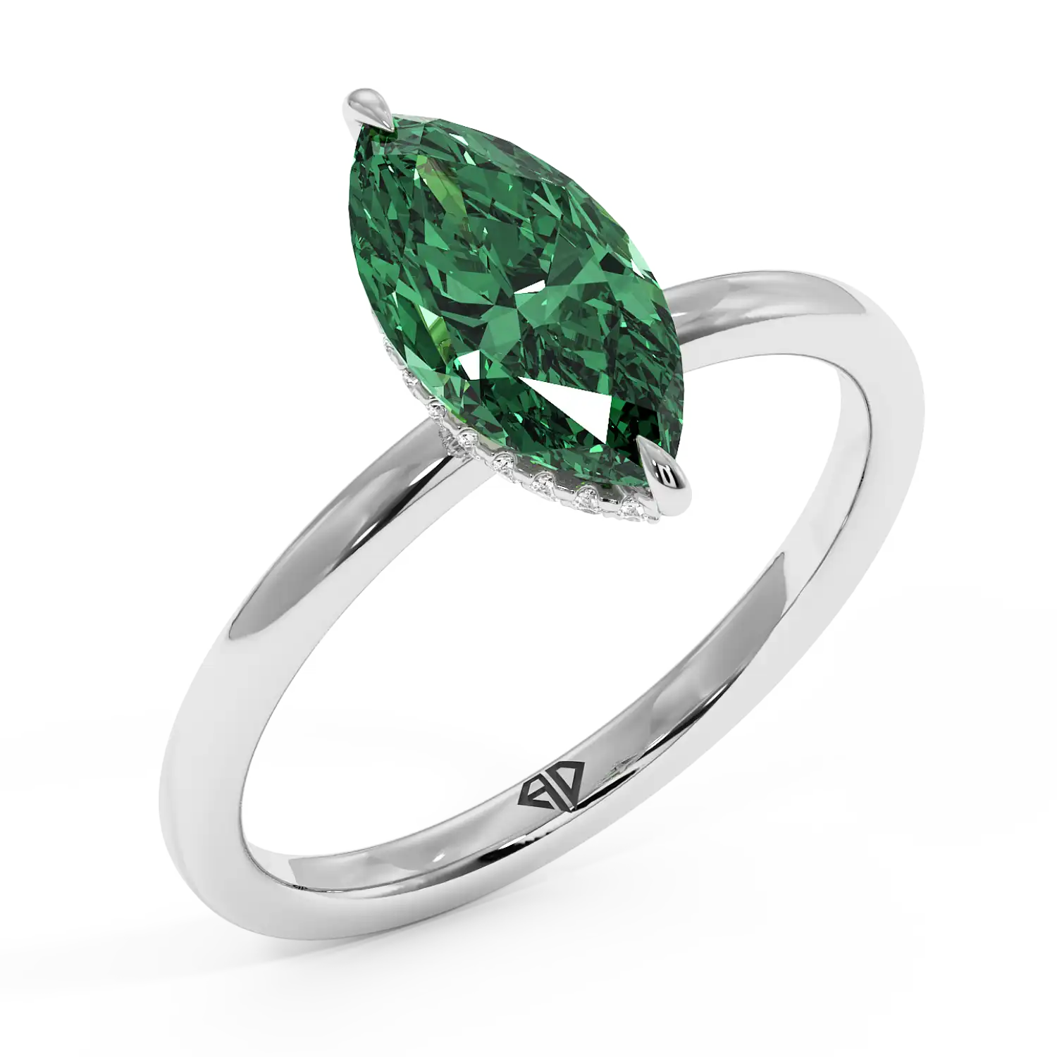 18K White Gold Angie Plain Shank Hidden Halo Engagement Ring