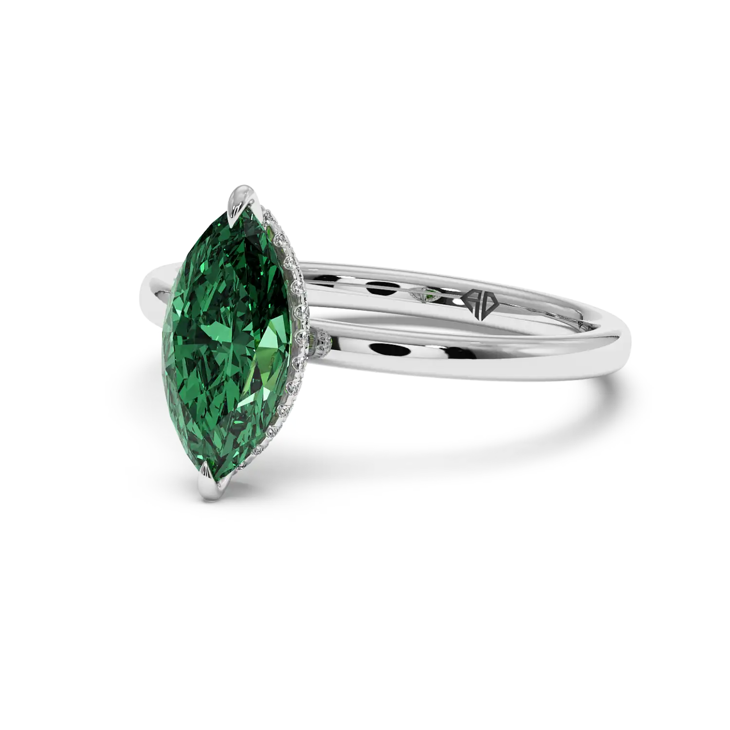 18K White Gold Angie Plain Shank Hidden Halo Engagement Ring
