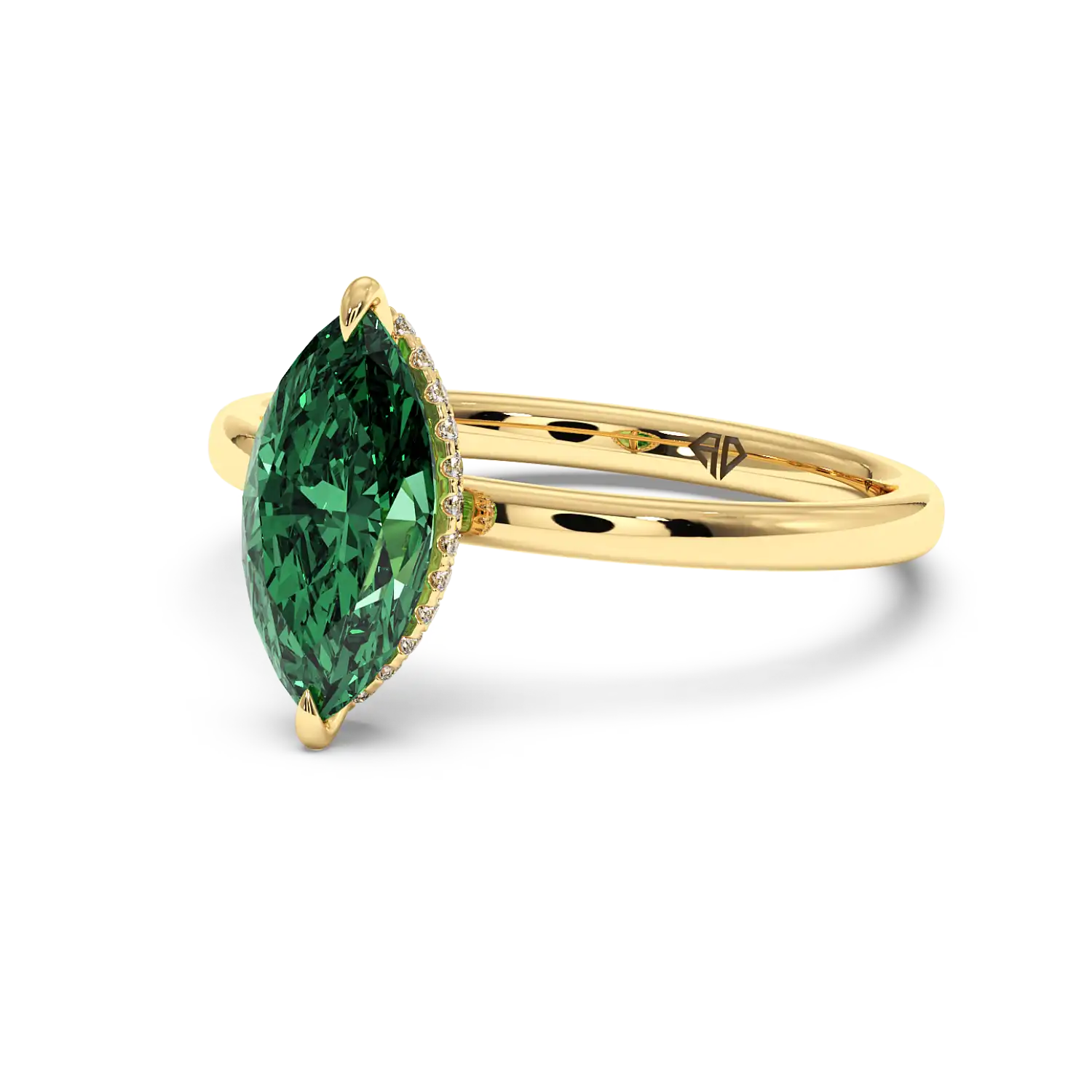18K Yellow Gold Angie Plain Shank Hidden Halo Engagement Ring