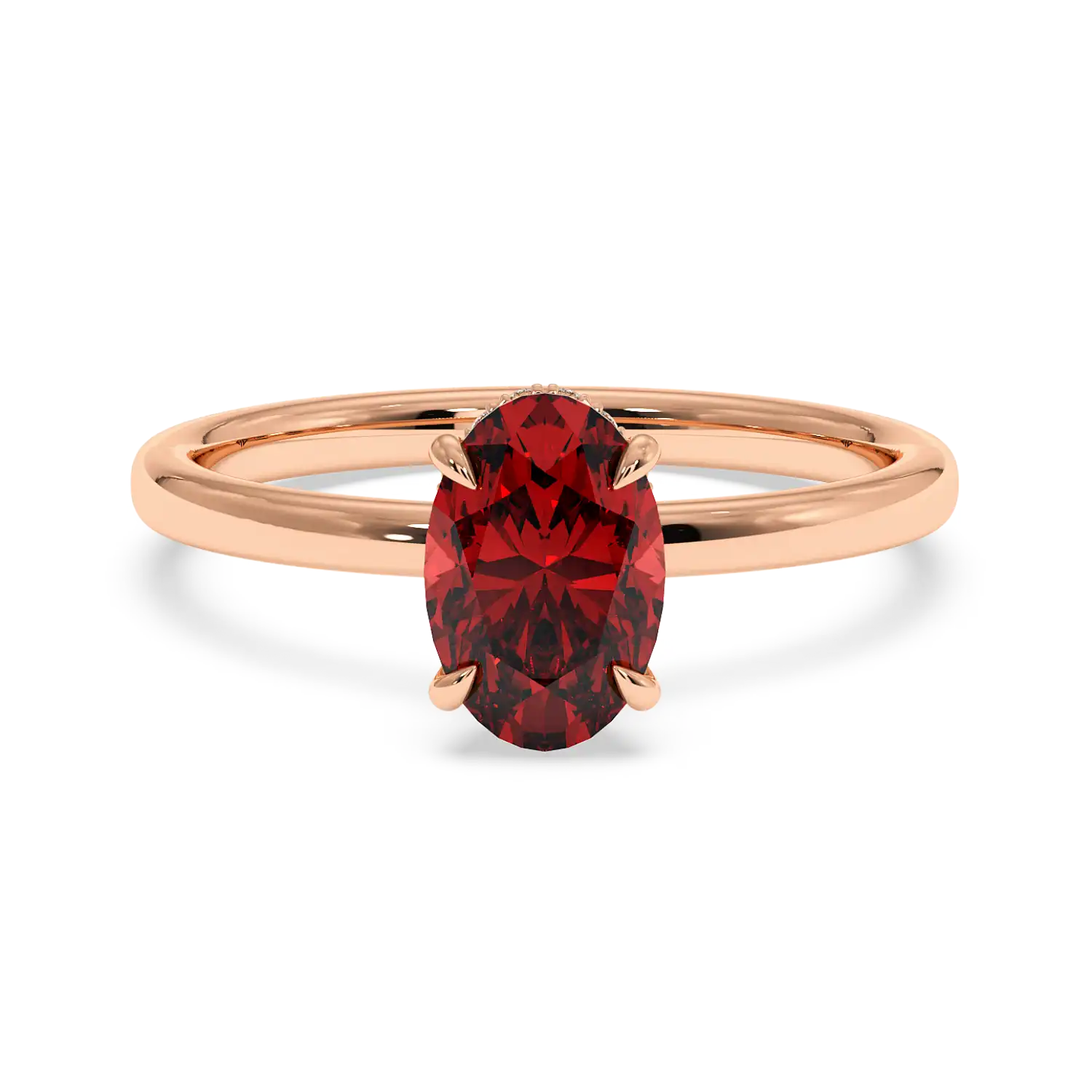 18K Rose Gold Angie Plain Shank Hidden Halo Engagement Ring