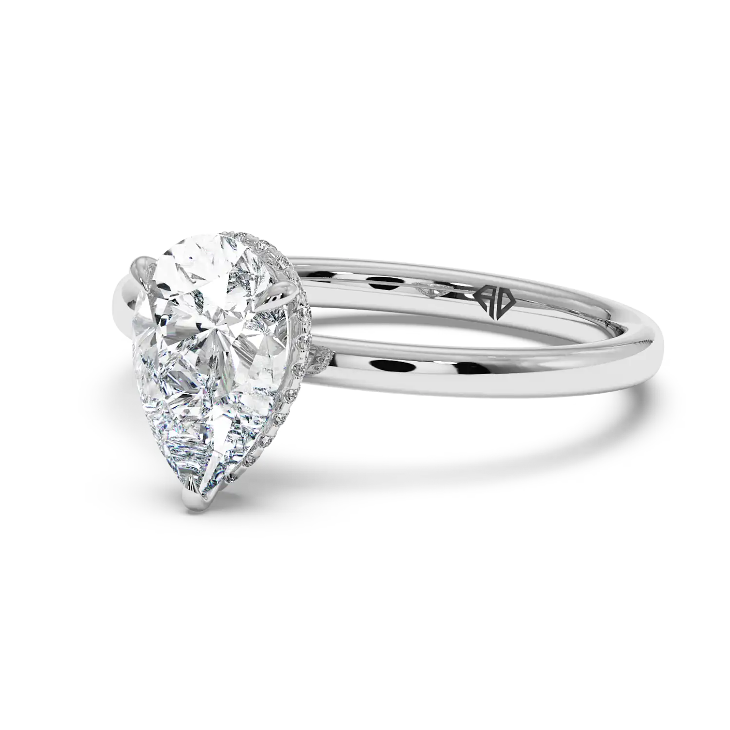 18K White Gold Angie Plain Shank Hidden Halo Engagement Ring