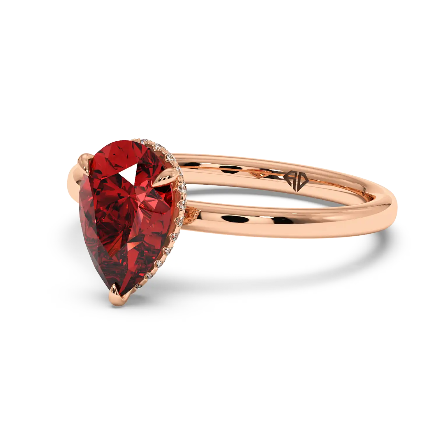 18K Rose Gold Angie Plain Shank Hidden Halo Engagement Ring