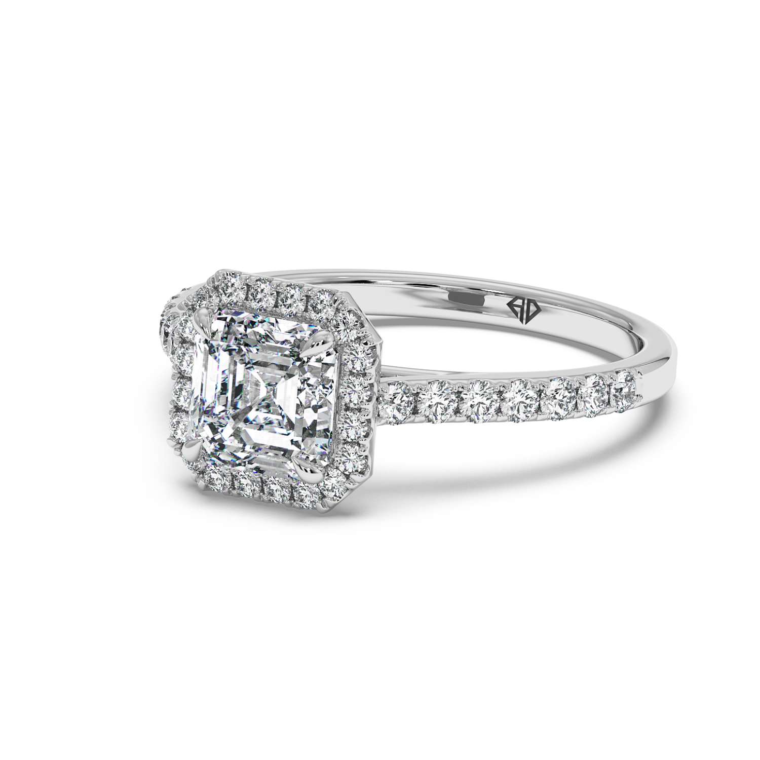 Platinum Marilyn Diamond Shoulder Hidden Halo Engagement Ring