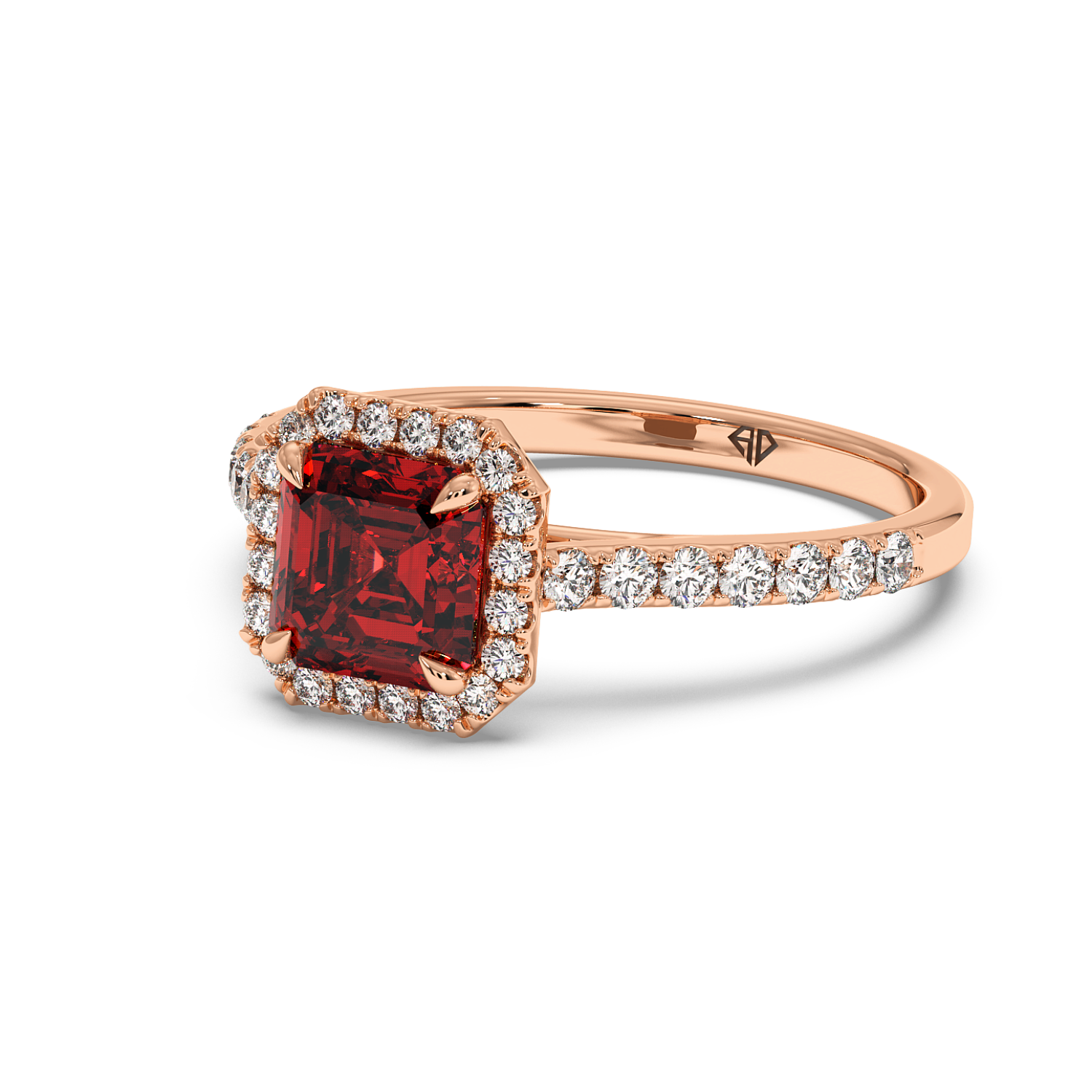 18K Rose Gold Marilyn Diamond Shoulder Hidden Halo Engagement Ring