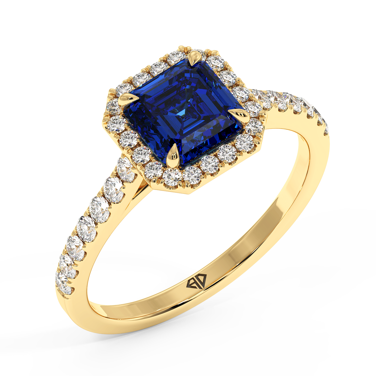 18K Yellow Gold Marilyn Diamond Shoulder Hidden Halo Engagement Ring