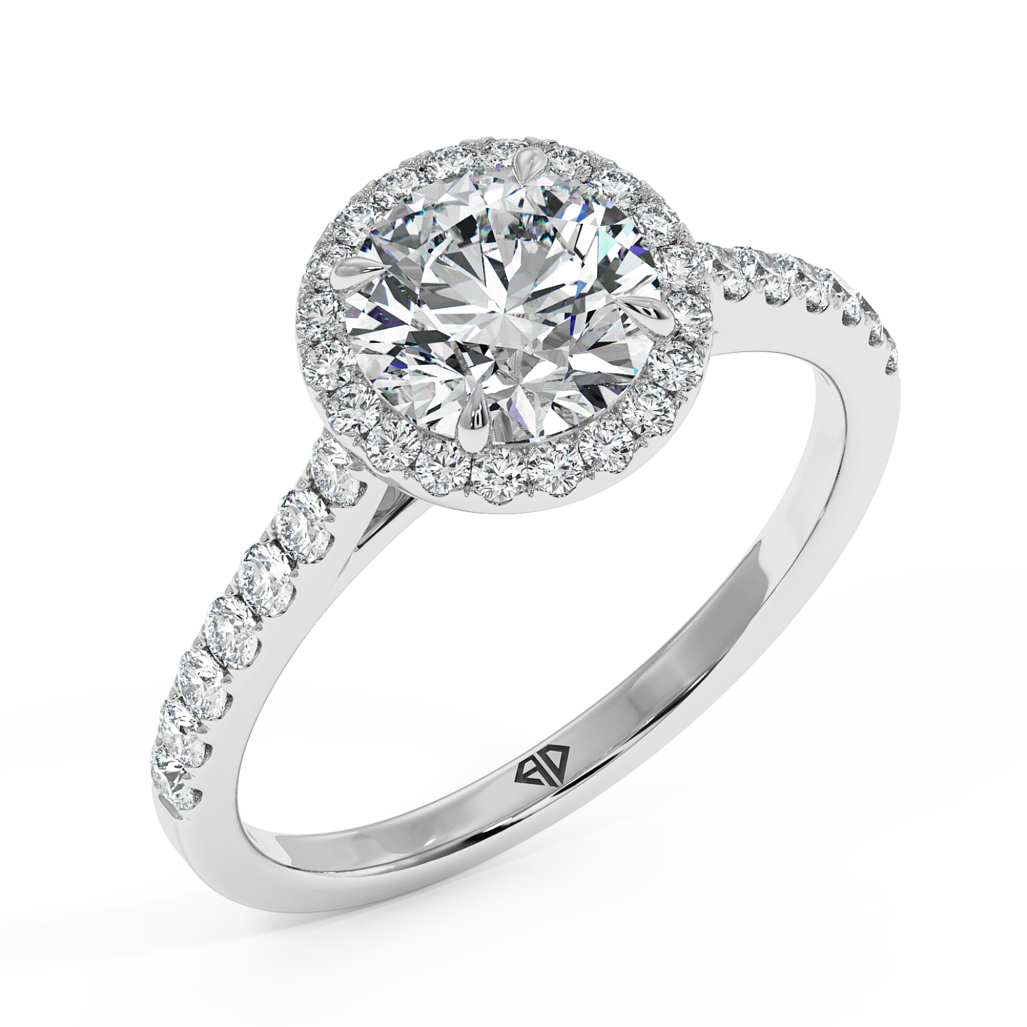 18K White Gold Marilyn Diamond Shoulder Hidden Halo Engagement Ring