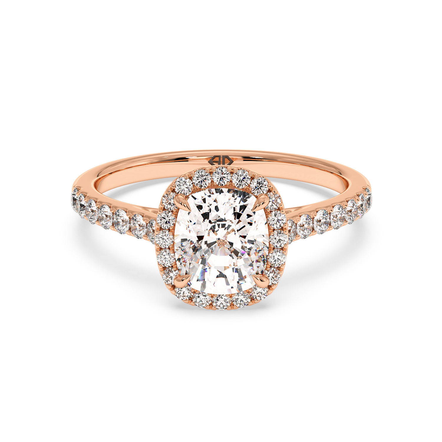 18K Rose Gold Marilyn Diamond Shoulder Hidden Halo Engagement Ring