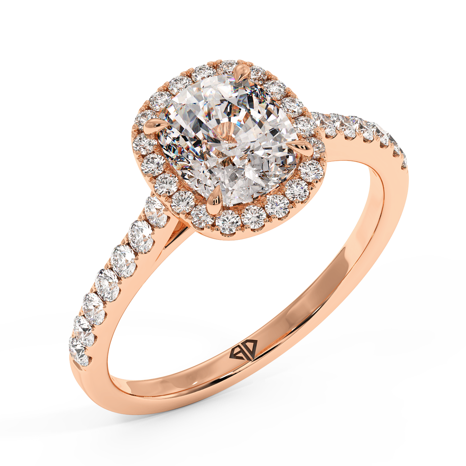 18K Rose Gold Marilyn Diamond Shoulder Hidden Halo Engagement Ring