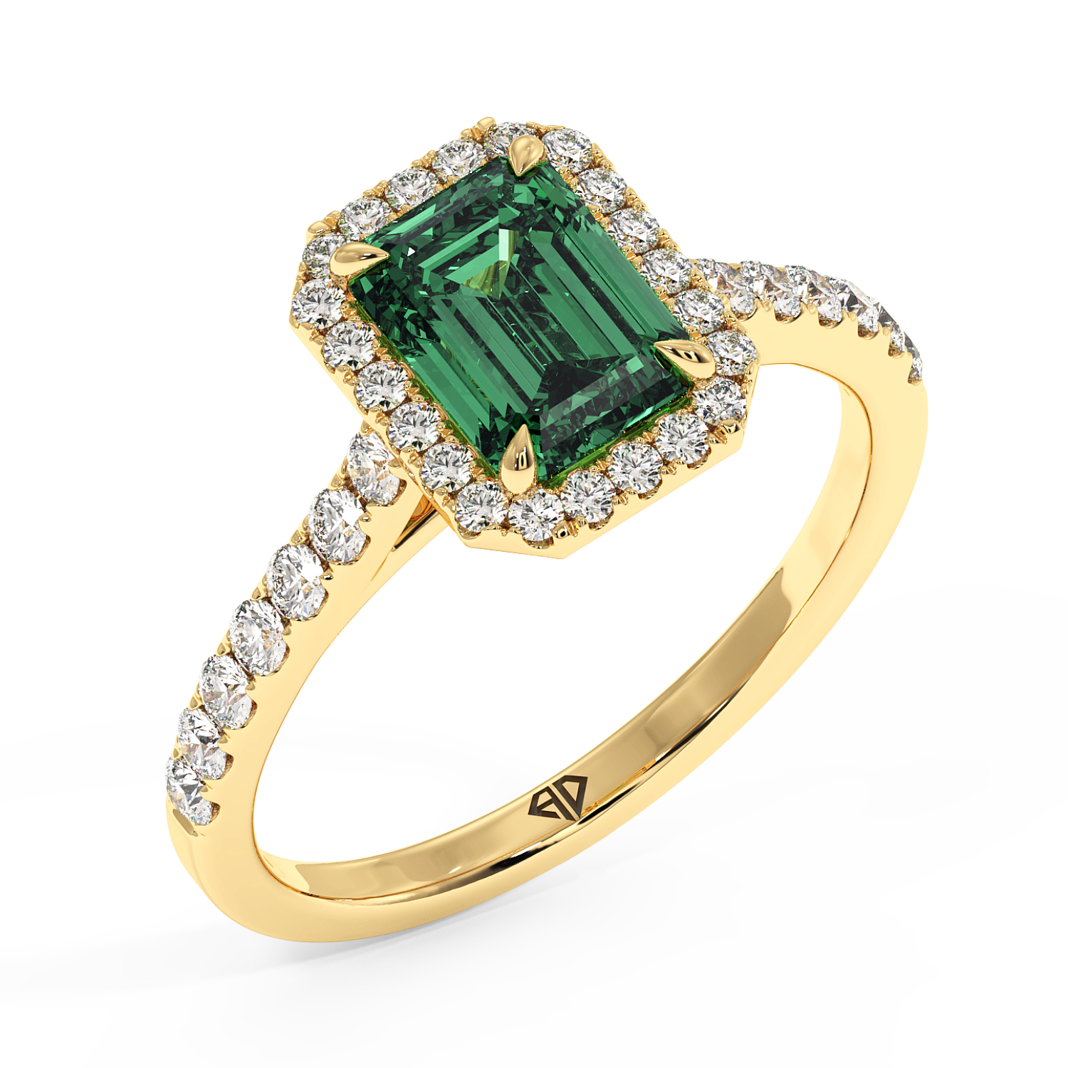 18K Yellow Gold Marilyn Diamond Shoulder Hidden Halo Halo Diamond Engagement Ring