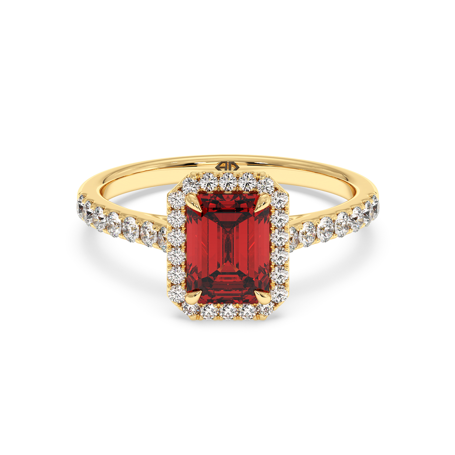 18K Yellow Gold Marilyn Diamond Shoulder Hidden Halo Engagement Ring