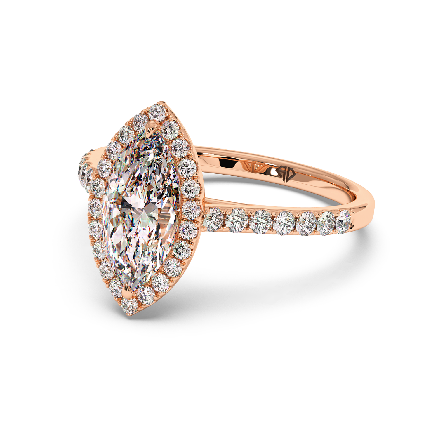 18K Rose Gold Marilyn Diamond Shoulder Hidden Halo Engagement Ring