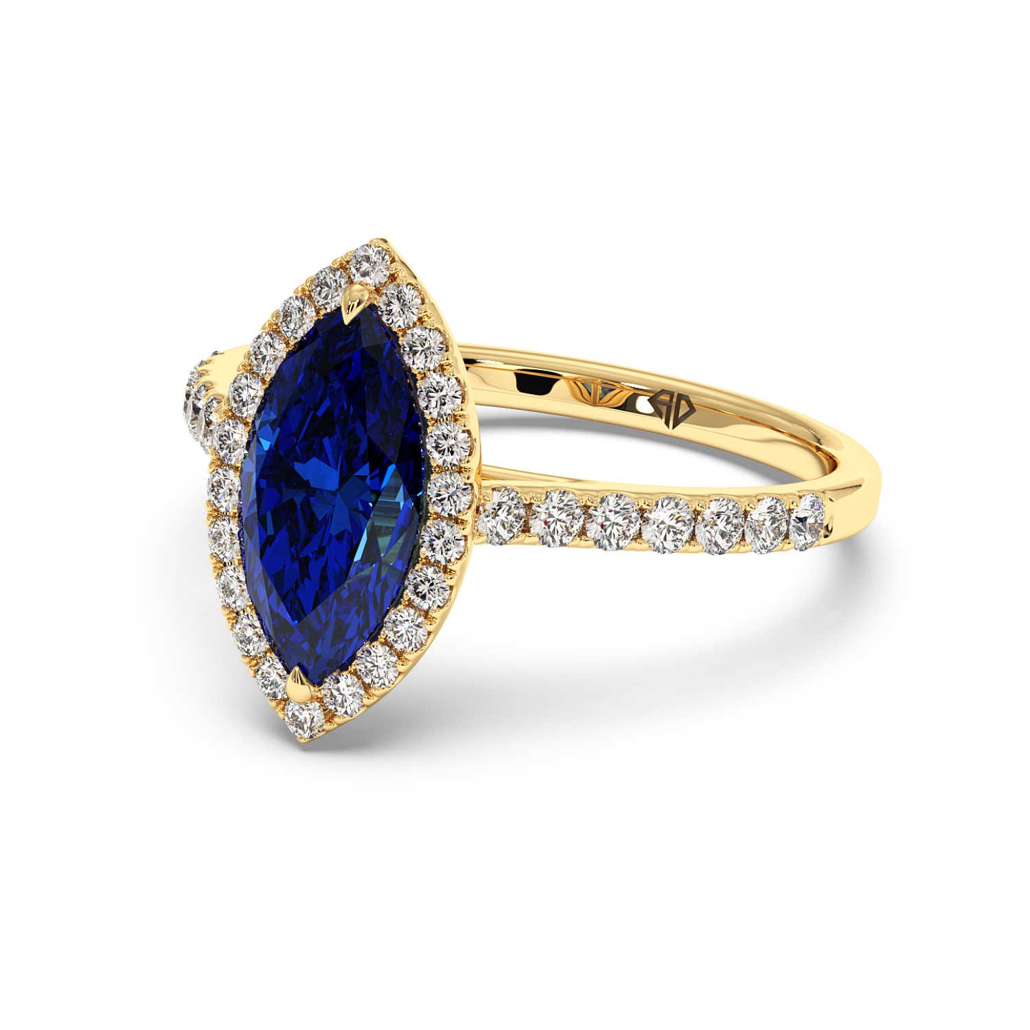 18K Yellow Gold Marilyn Diamond Shoulder Hidden Halo Engagement Ring