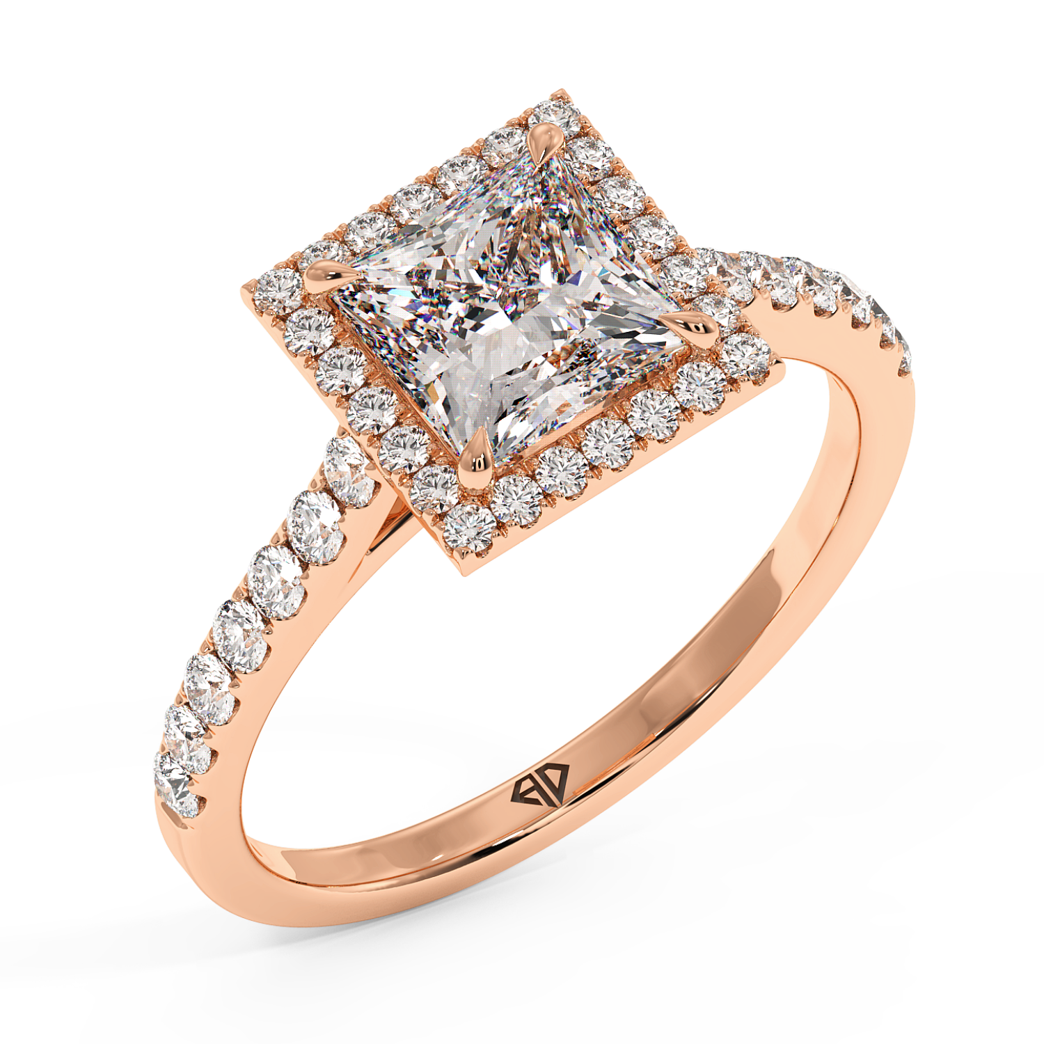 18K Rose Gold Marilyn Diamond Shoulder Hidden Halo Engagement Ring