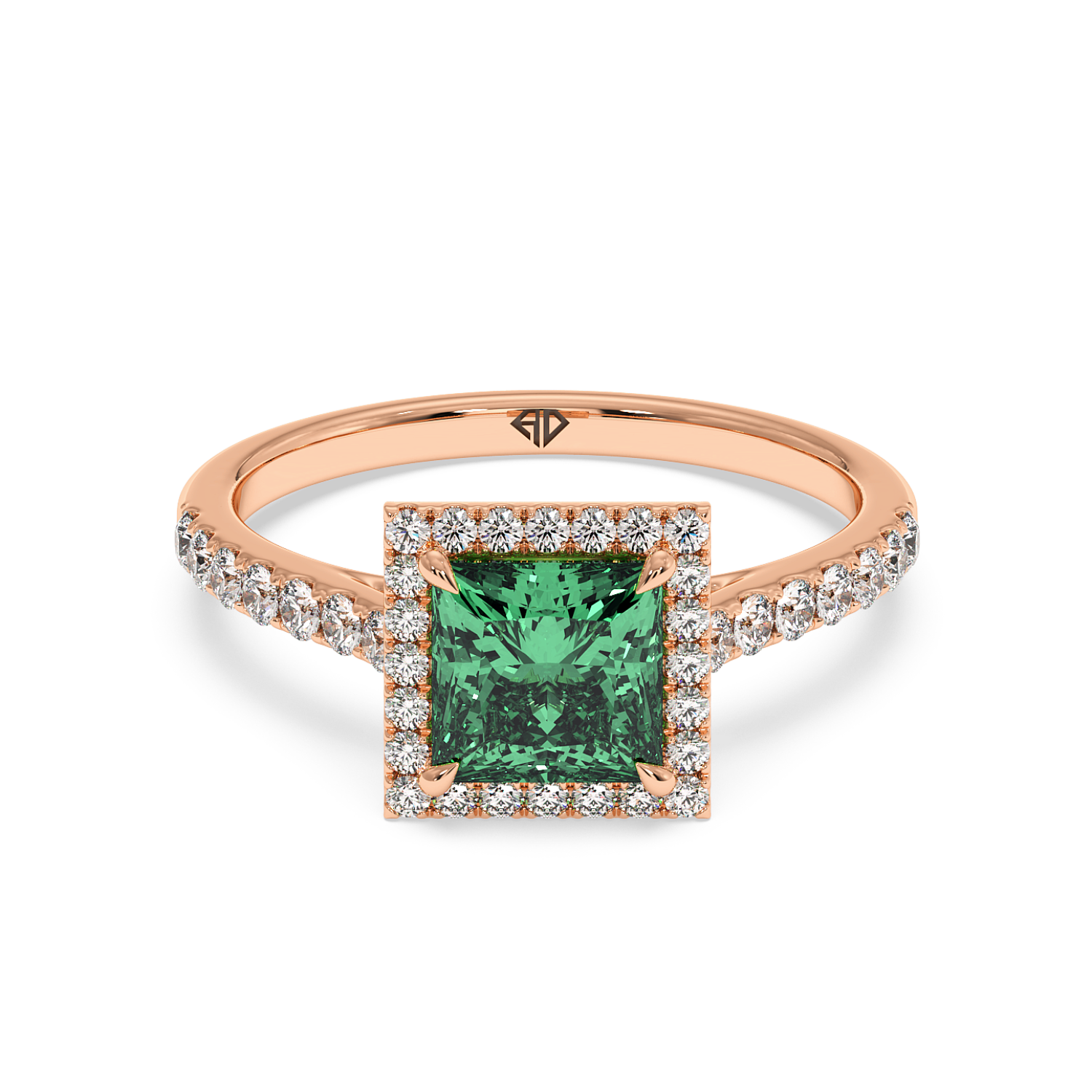 18K Rose Gold Marilyn Diamond Shoulder Hidden Halo Engagement Ring