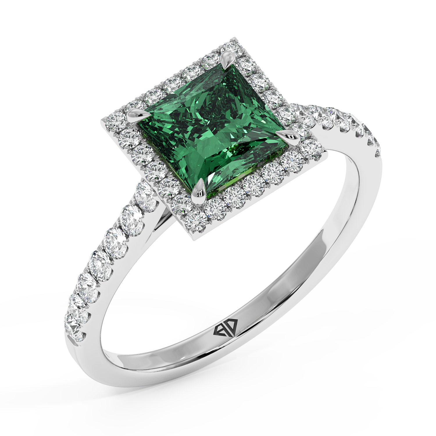 18K White Gold Marilyn Diamond Shoulder Hidden Halo Engagement Ring