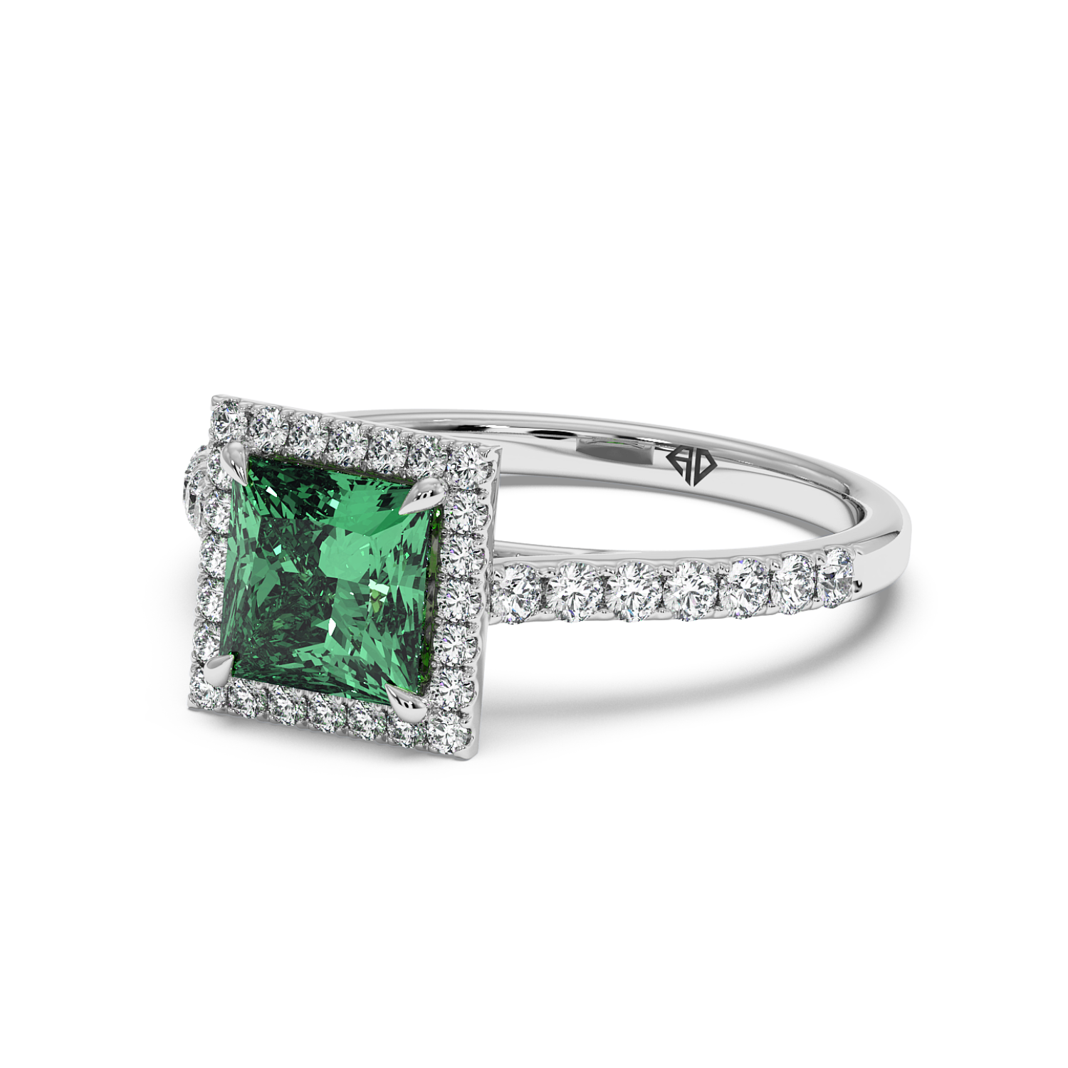 18K White Gold Marilyn Diamond Shoulder Hidden Halo Engagement Ring