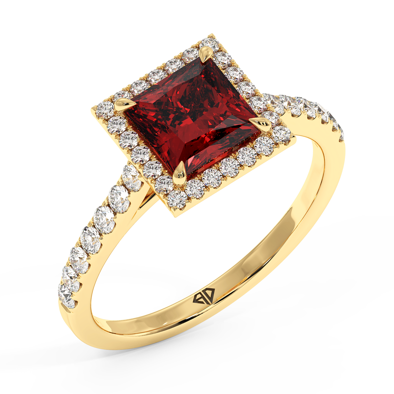 18K Yellow Gold Marilyn Diamond Shoulder Hidden Halo Engagement Ring