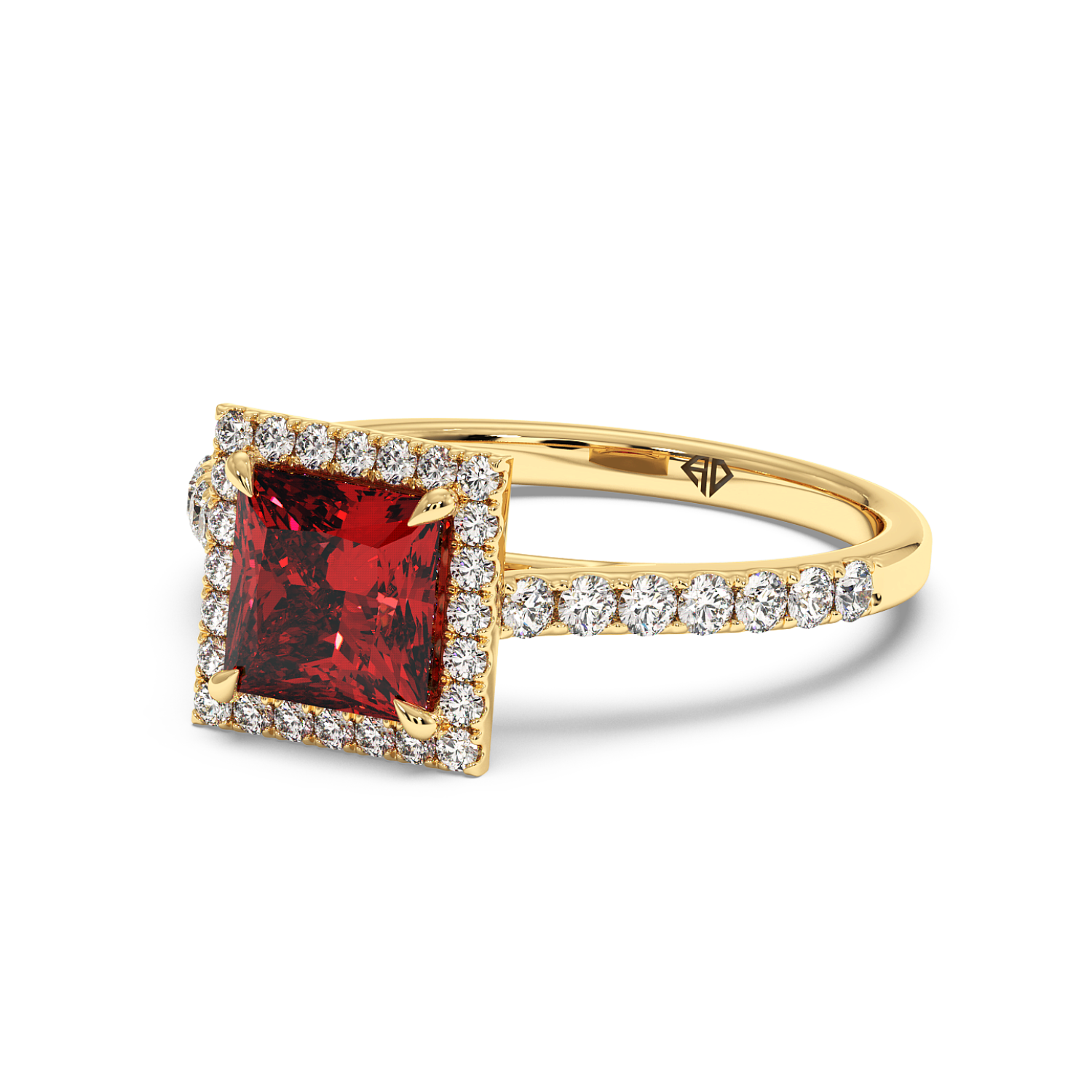 18K Yellow Gold Marilyn Diamond Shoulder Hidden Halo Engagement Ring
