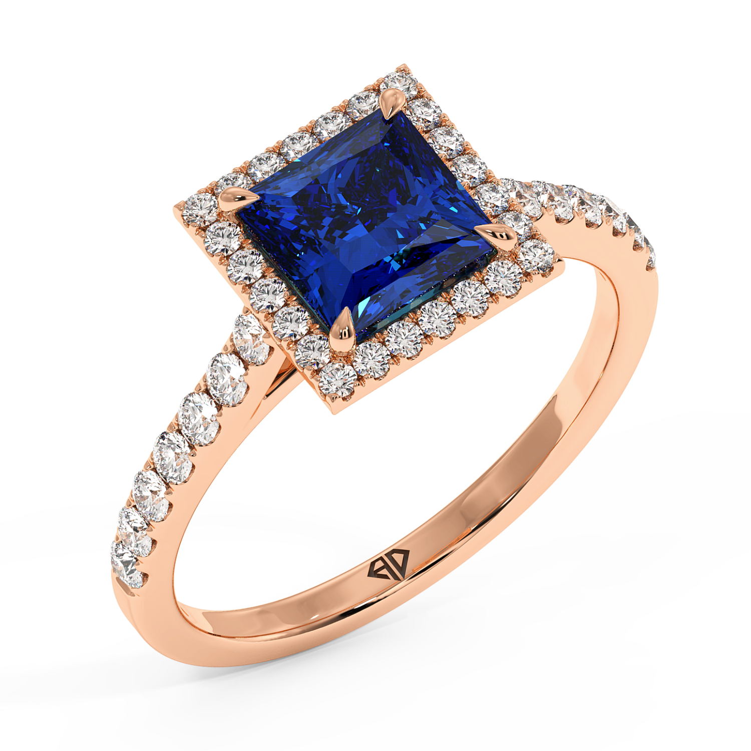 18K Rose Gold Marilyn Diamond Shoulder Hidden Halo Engagement Ring