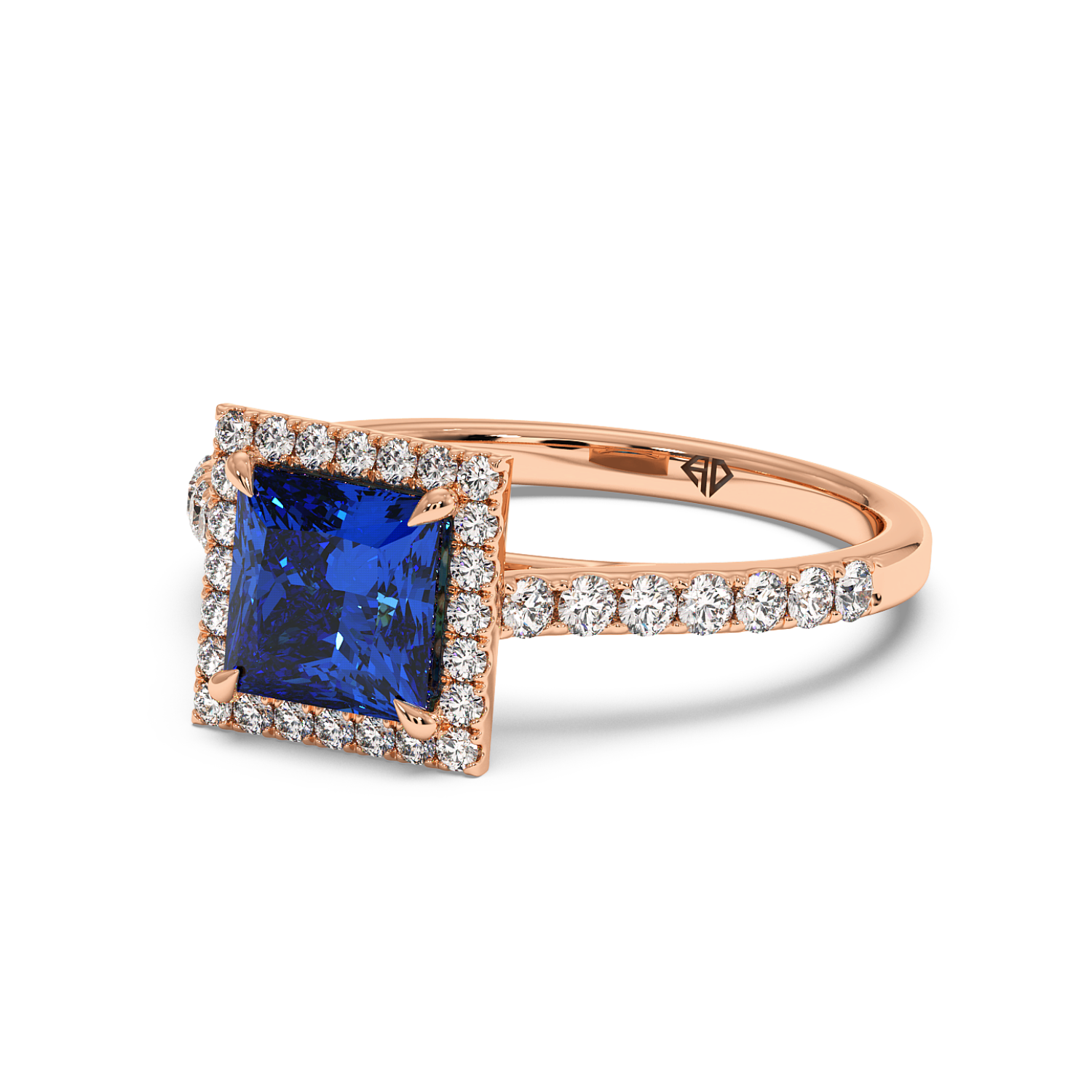 18K Rose Gold Marilyn Diamond Shoulder Hidden Halo Engagement Ring